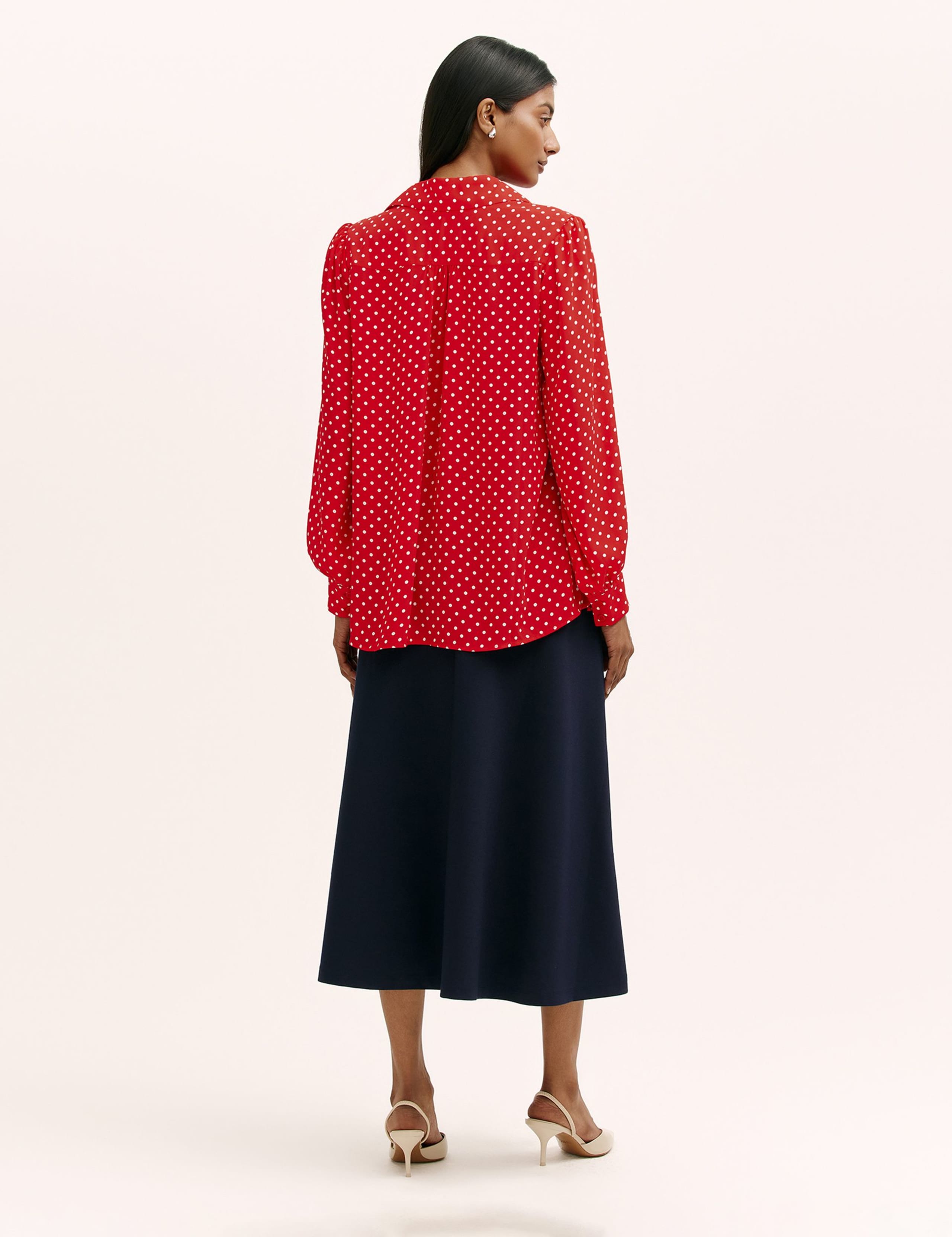 Polka Dot Collared Blouson Sleeve Blouse 3 of 4