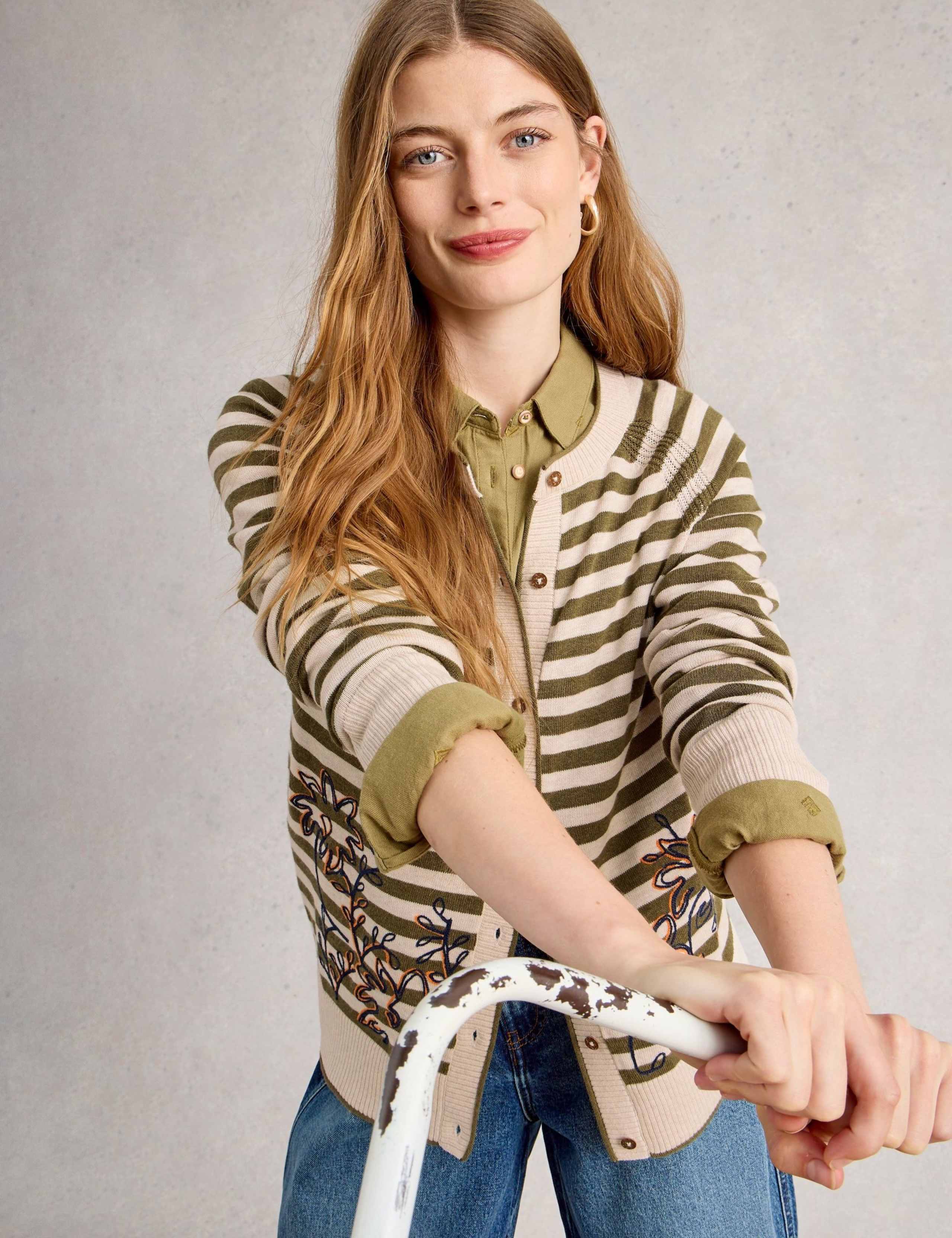 Pure Cotton Striped Embroidered Cardigan 5 of 6