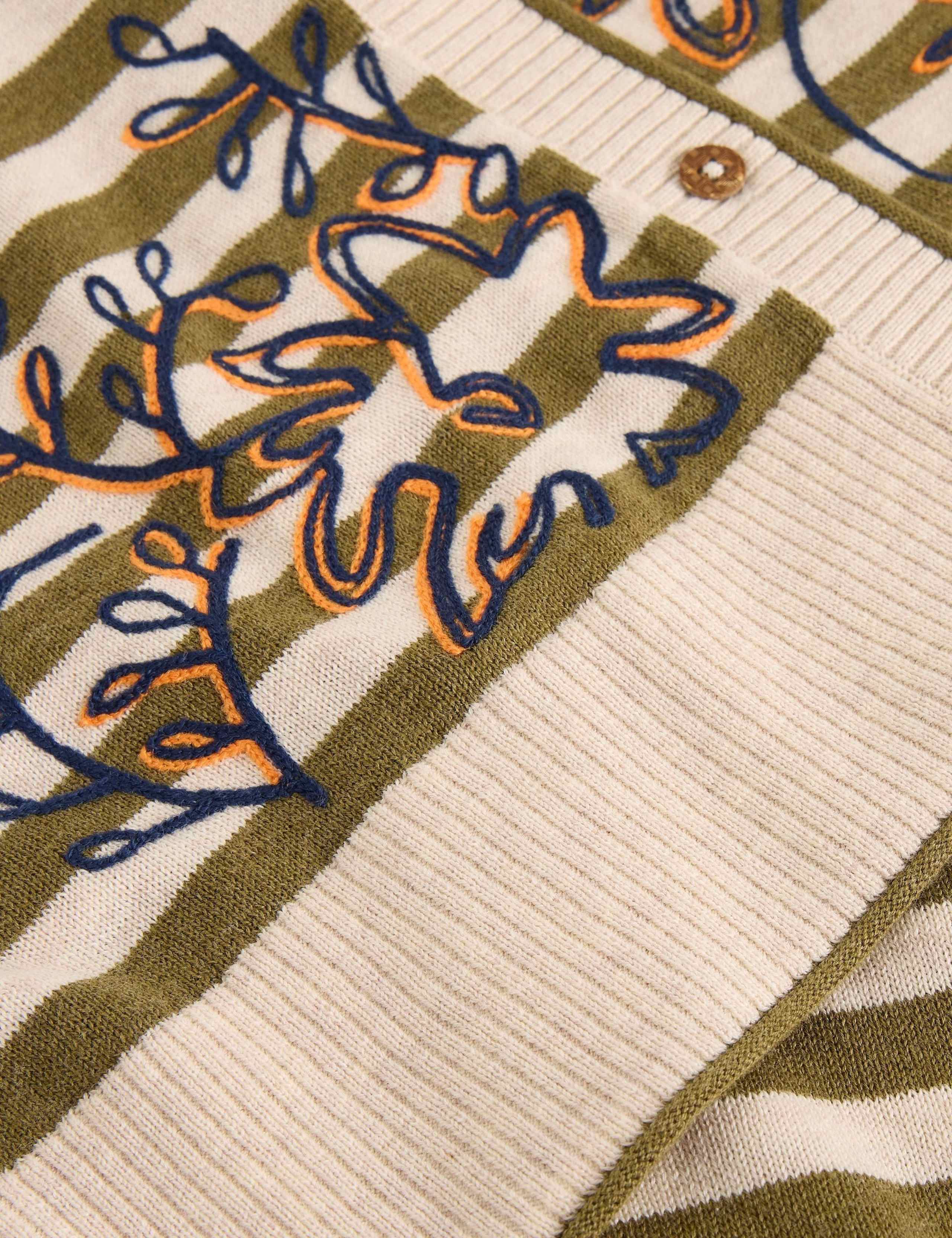 Pure Cotton Striped Embroidered Cardigan 6 of 6