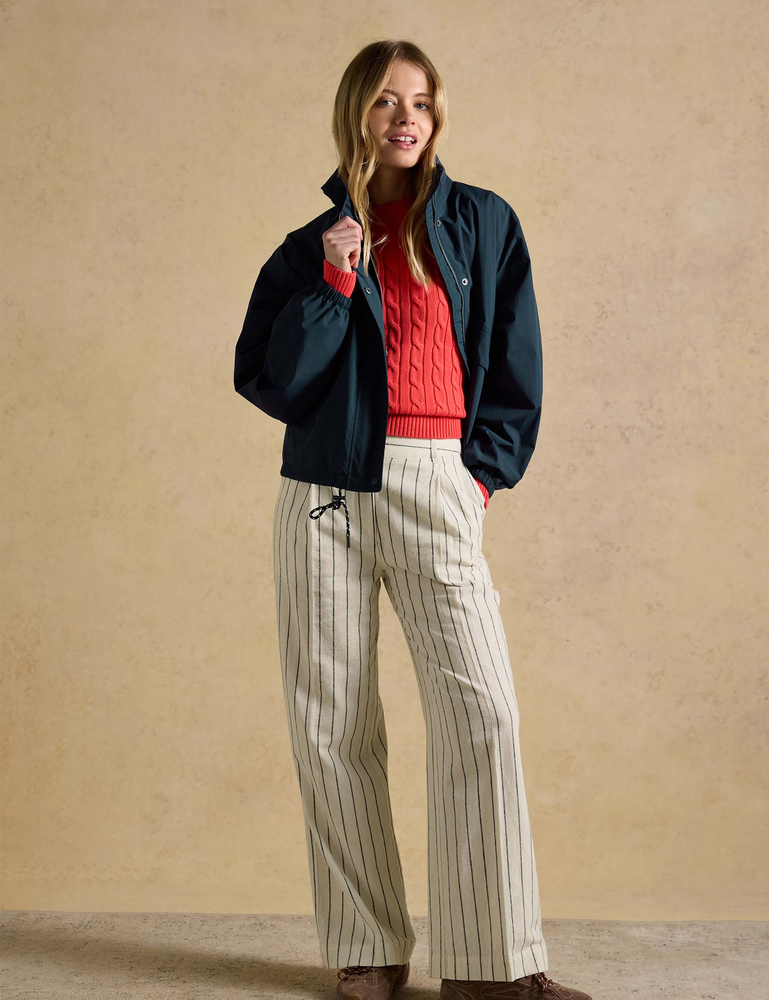 Linen Rich Striped Wide Leg Trousers 1 of 6
