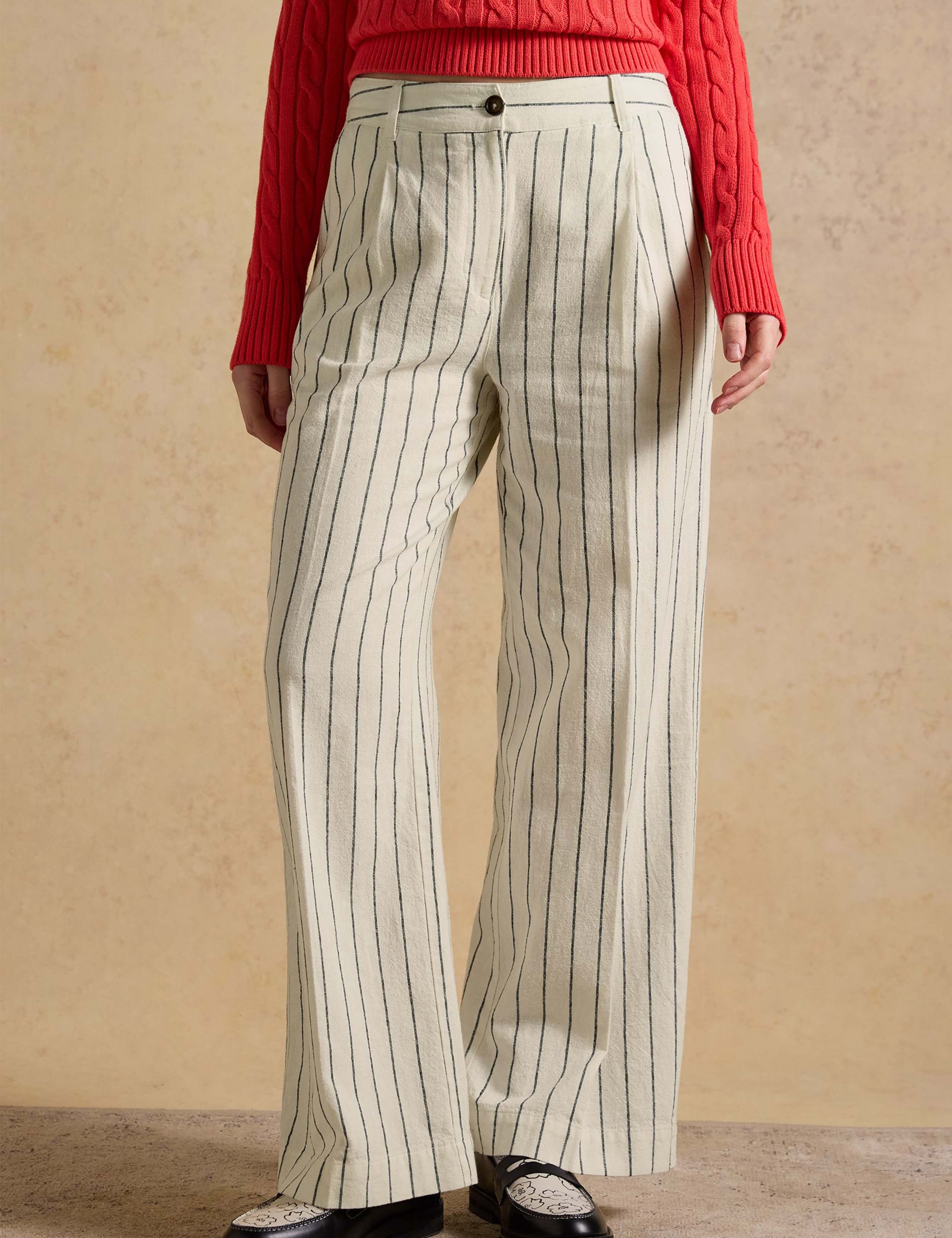 Linen Rich Striped Wide Leg Trousers 3 of 6