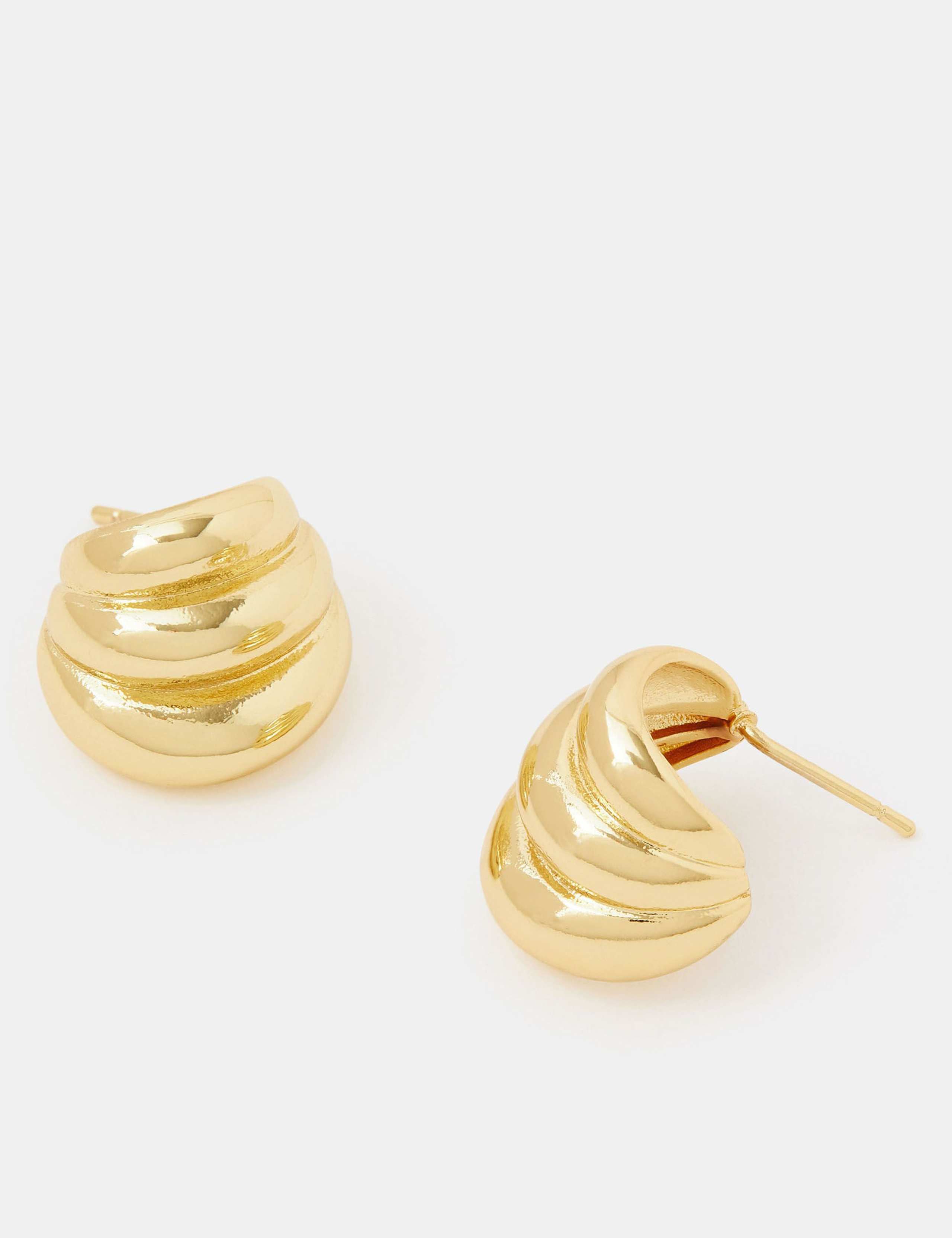 14ct Gold Plated Ridge Stud Earrings 2 of 2