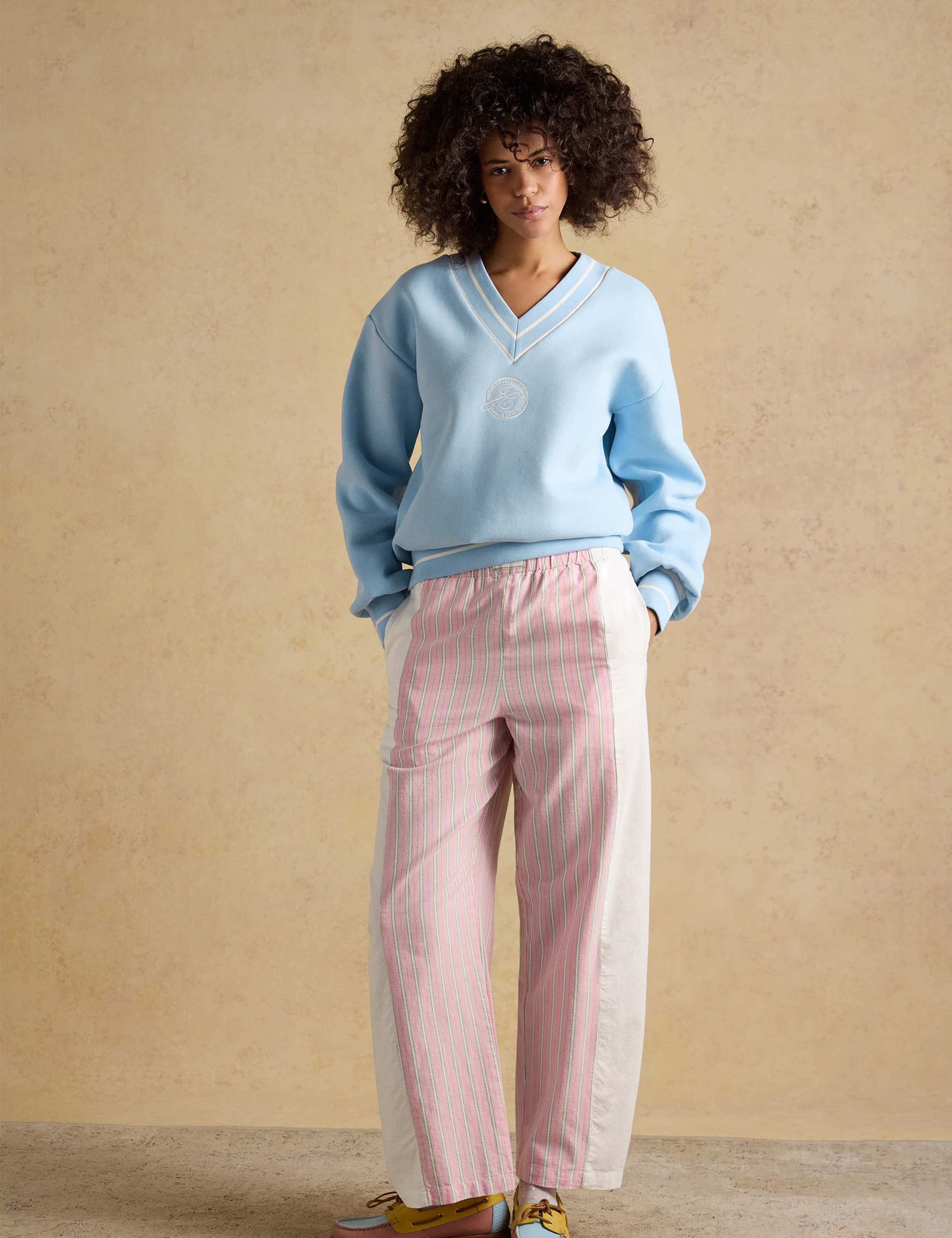 Pure Cotton Striped Wide Leg Trousers 1 of 7