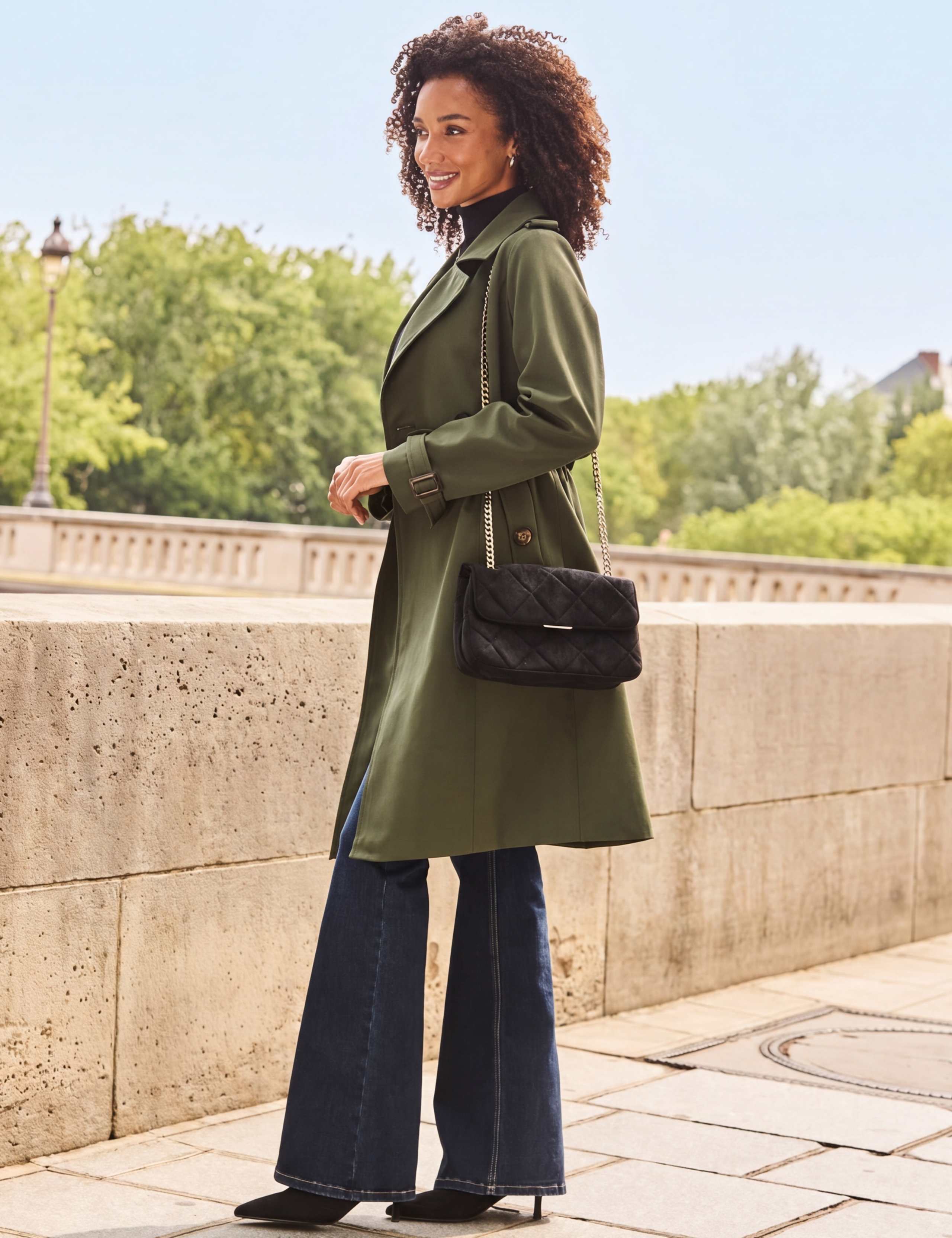 Cinched Waist Double Breasted Trench Coat 2 of 8
