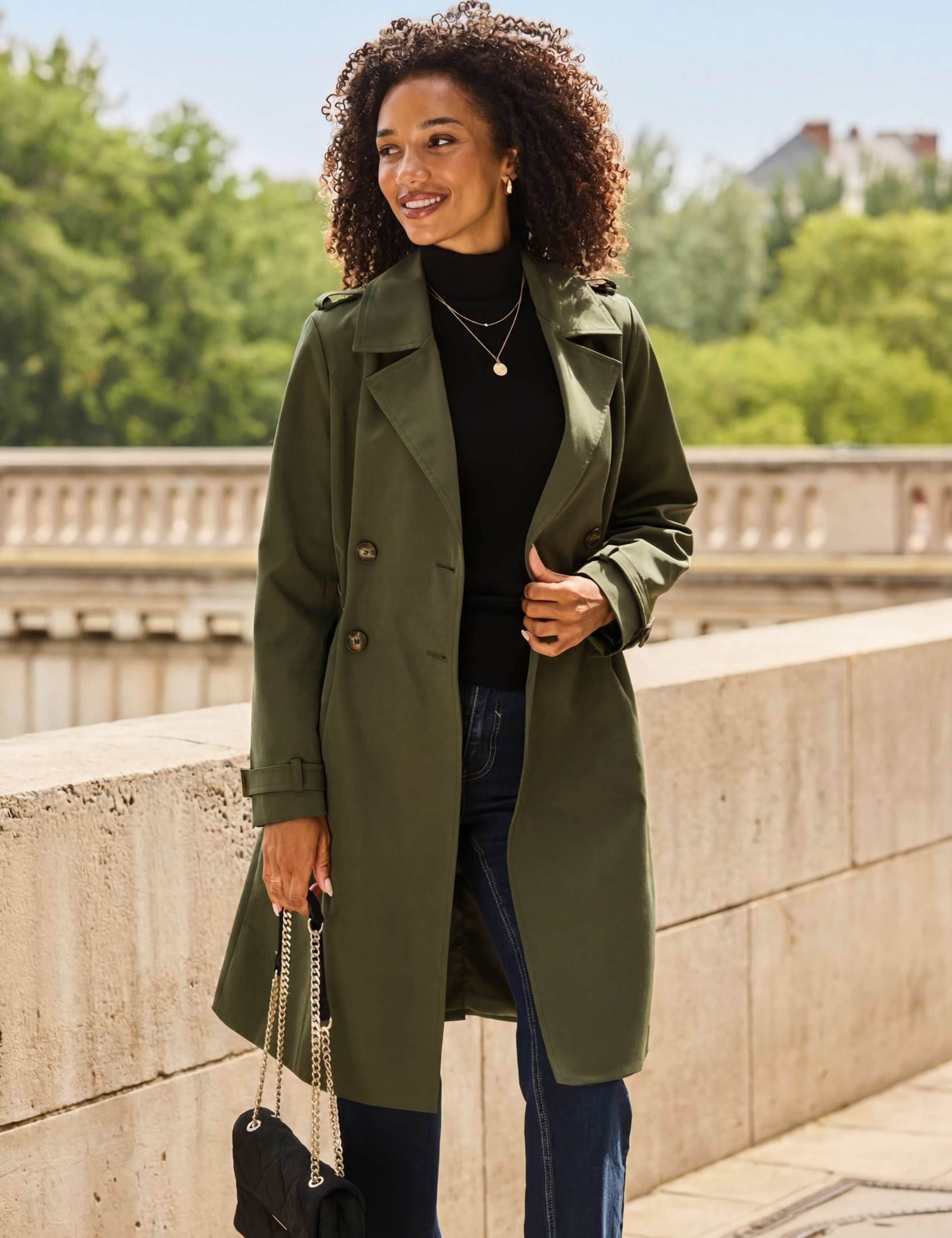 Cinched Waist Double Breasted Trench Coat 4 of 8