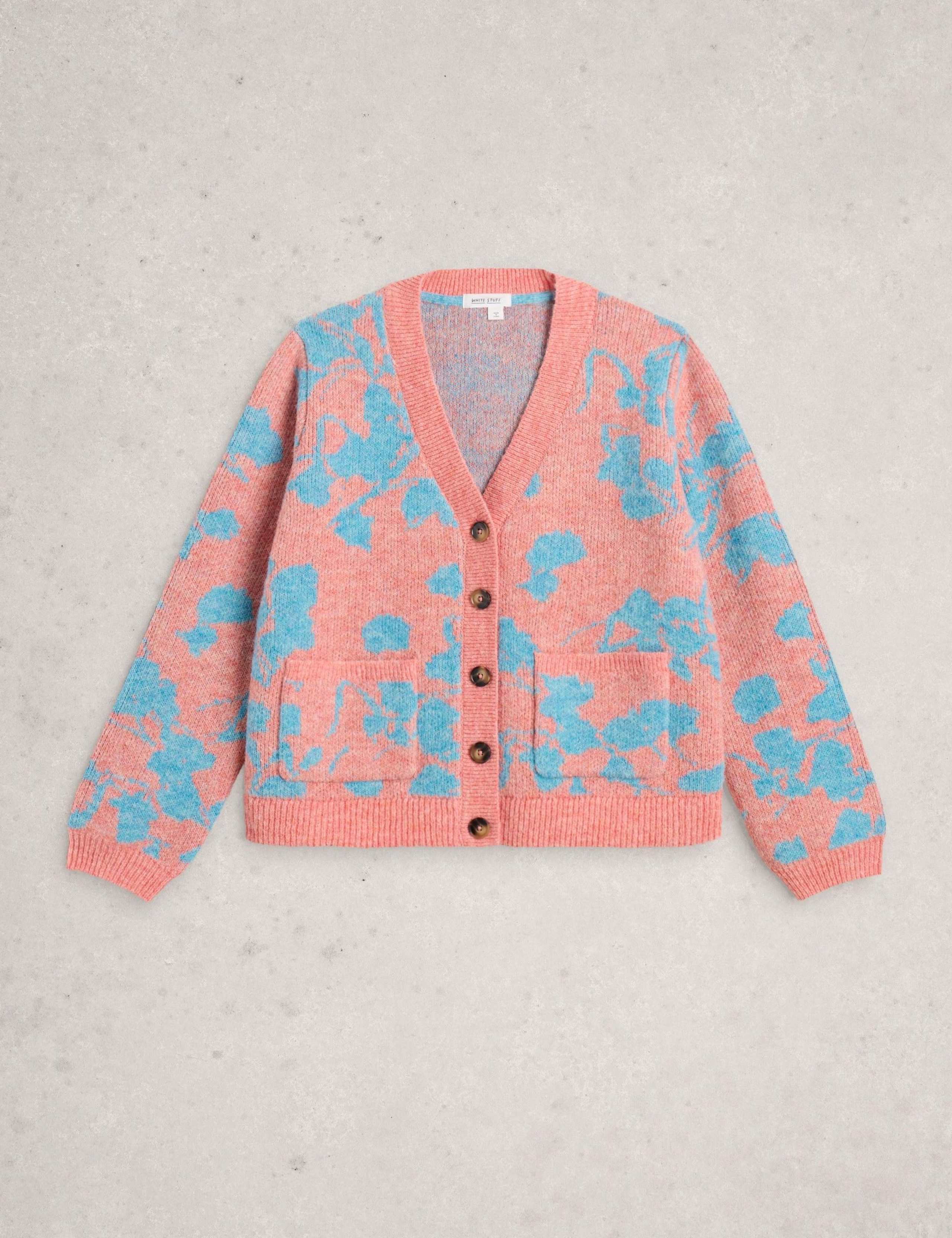 Floral V-Neck Cardigan with Wool 2 of 6