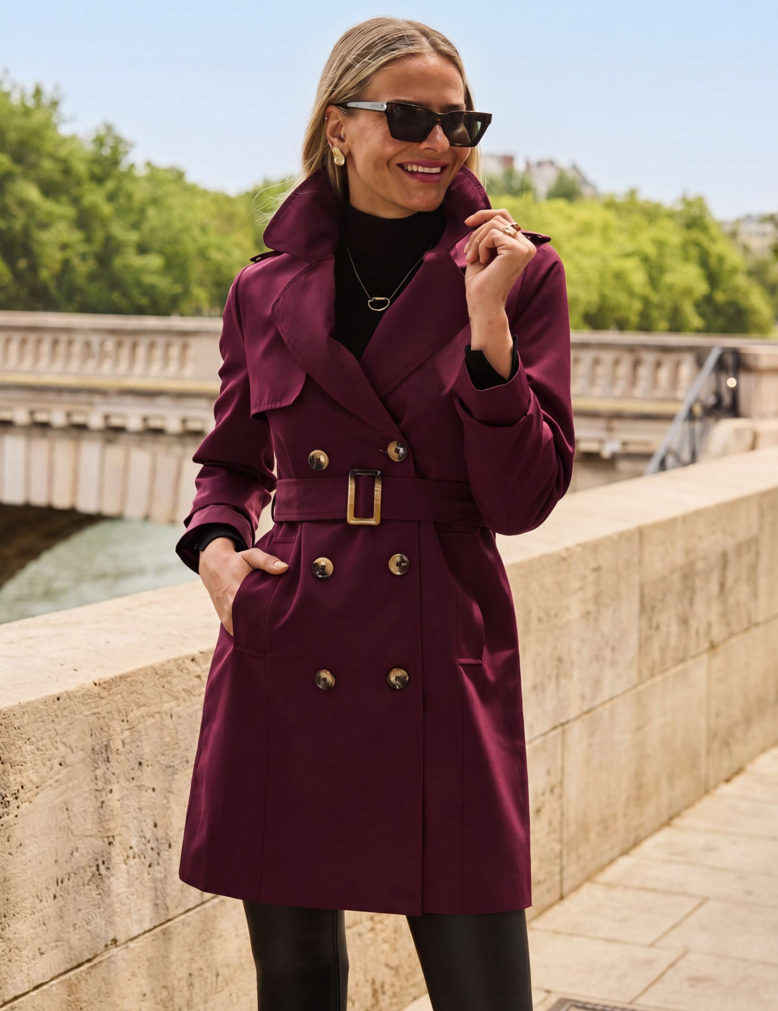 Double Breasted Belted Trench Coat 1 of 8