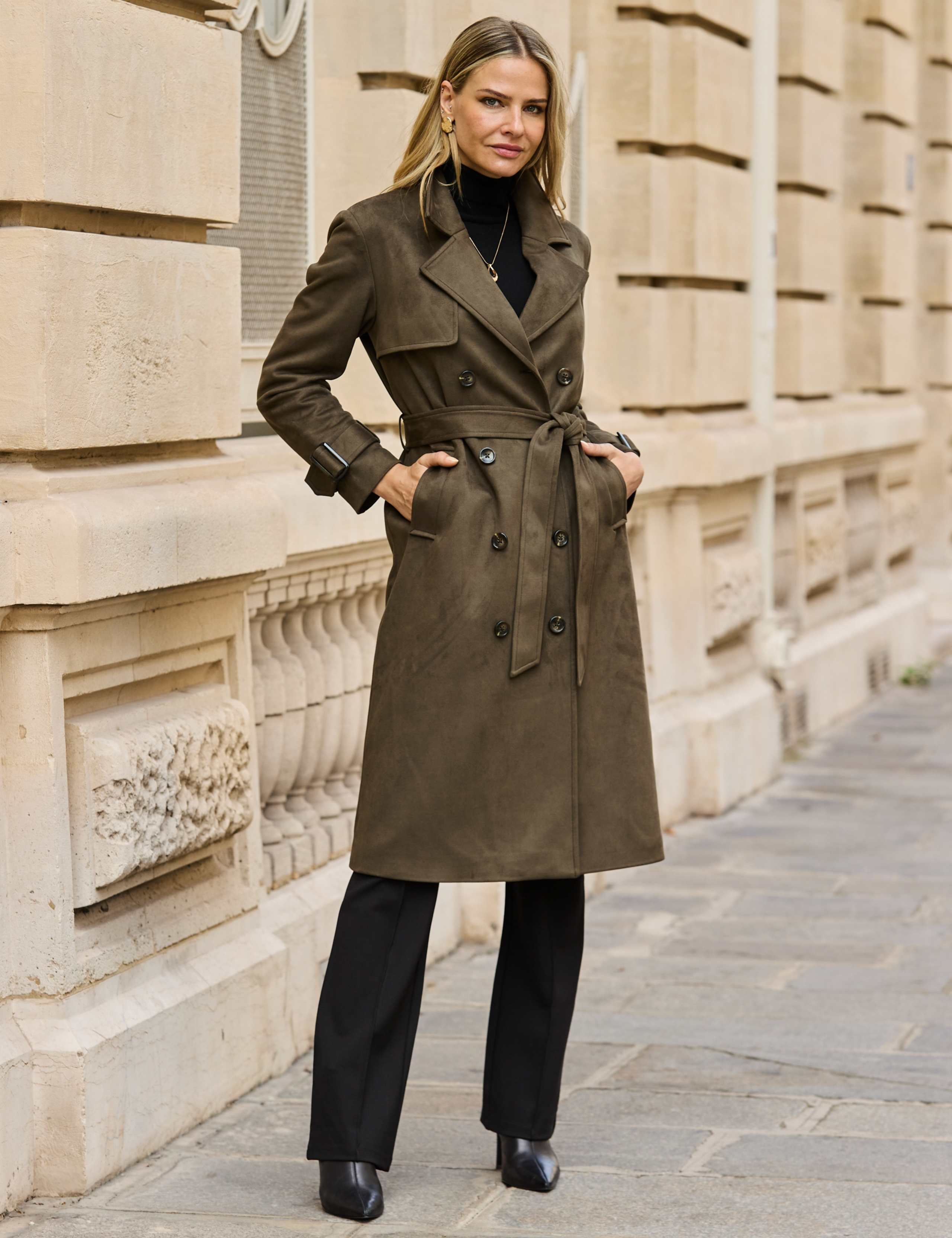 Faux Suede Double Breasted Long Trench Coat 7 of 8