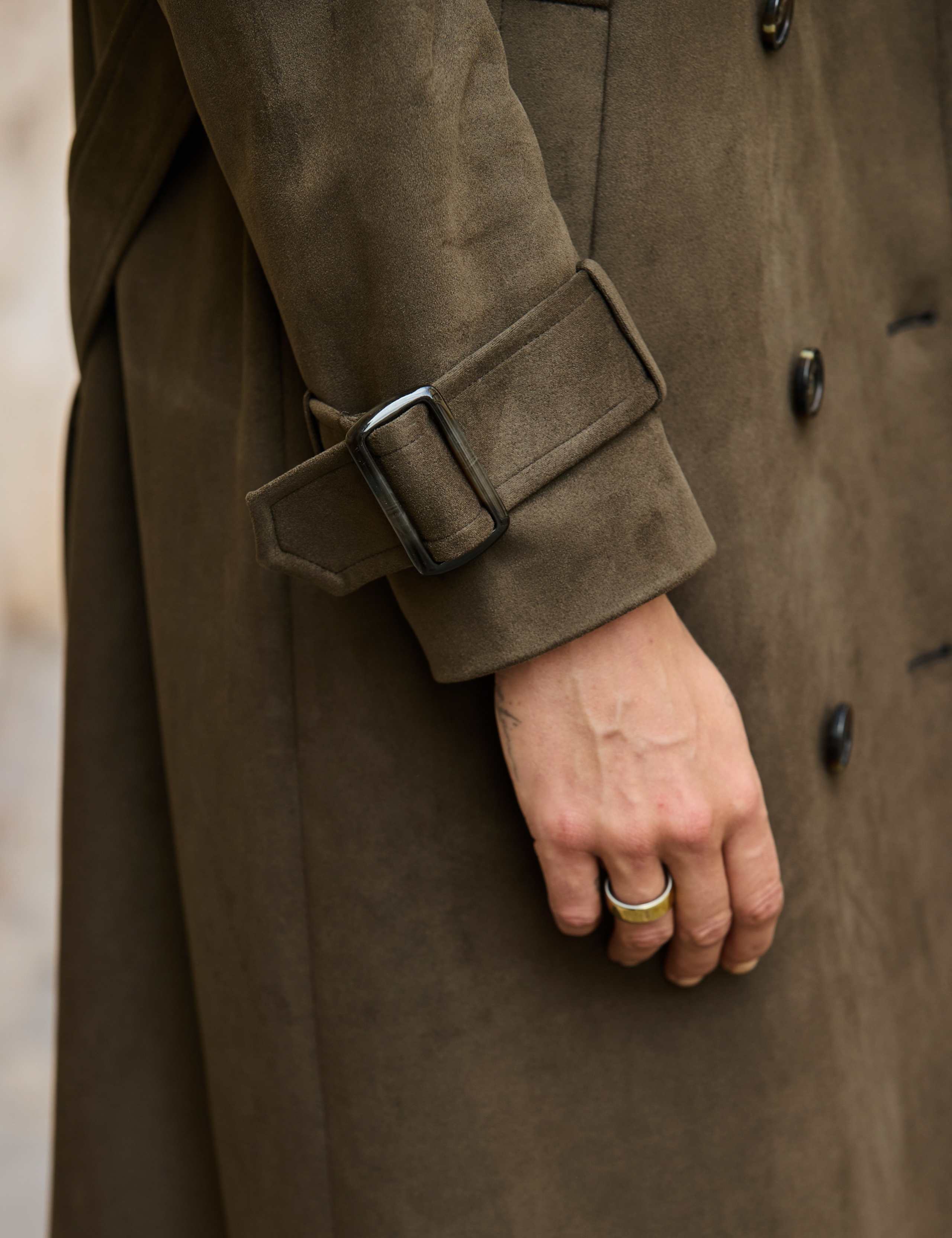 Faux Suede Double Breasted Long Trench Coat 8 of 8
