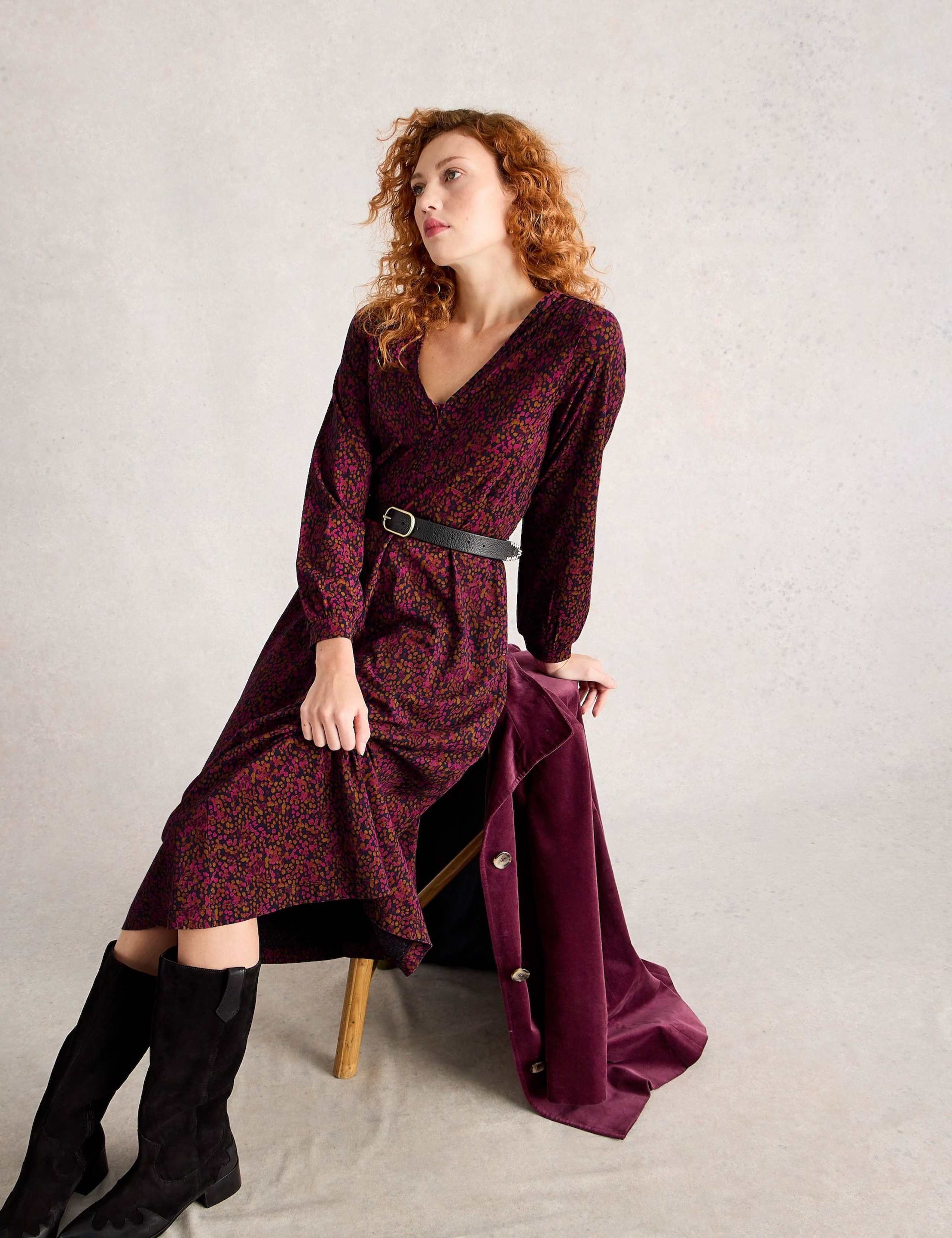 Jersey Printed V-Neck Midi Tea Dress 1 of 5