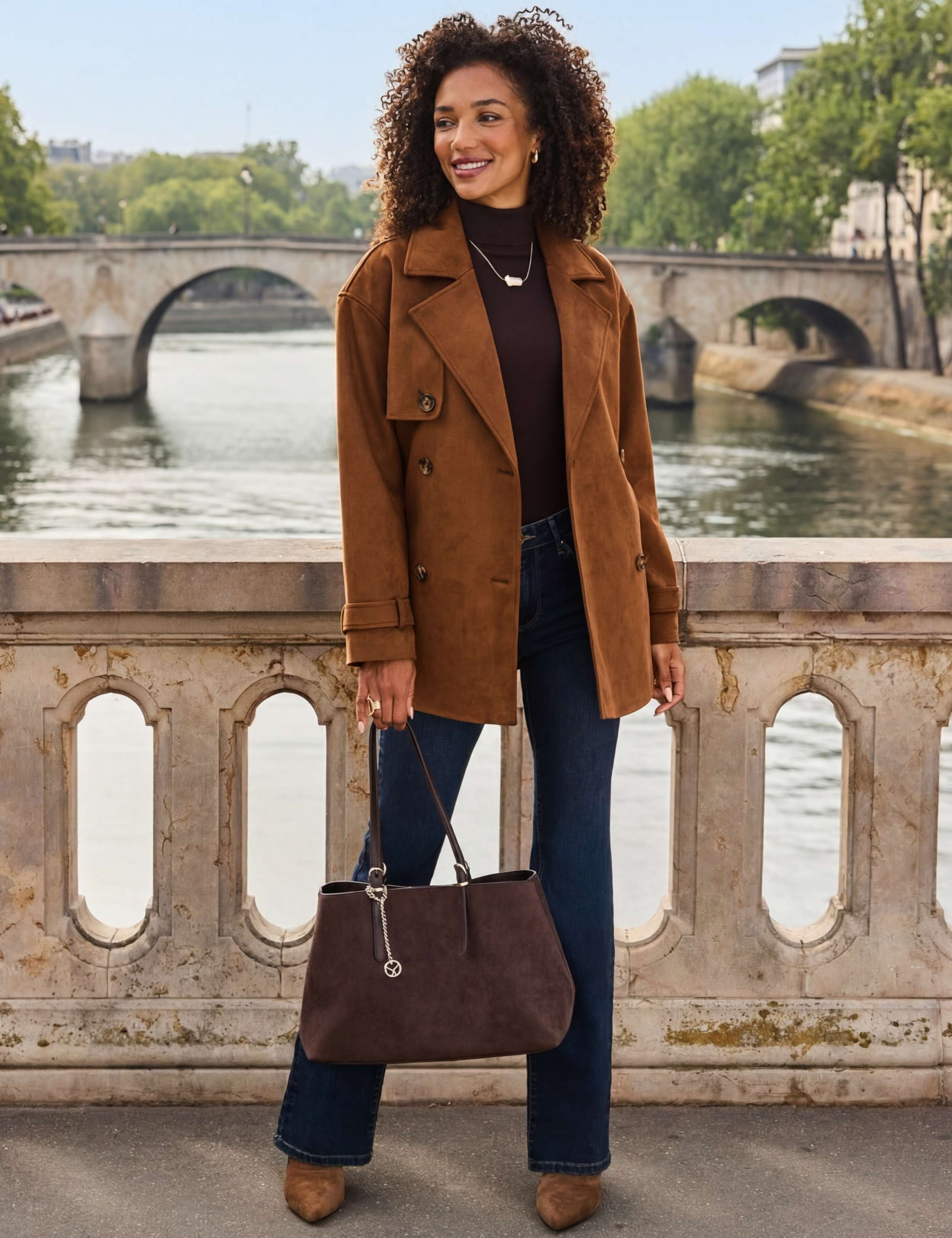 Faux Suede Belted Short Trench Coat 5 of 8