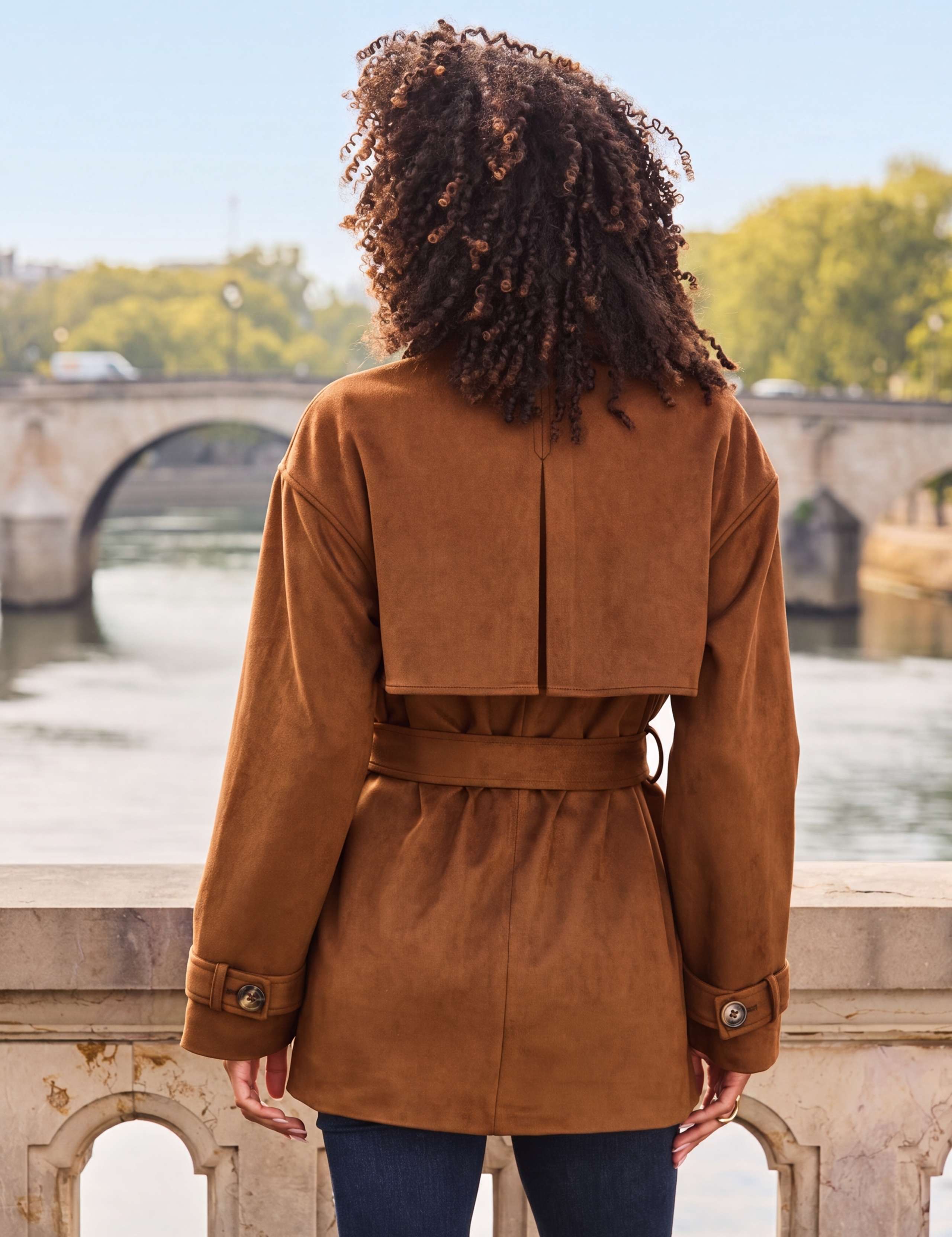 Faux Suede Belted Short Trench Coat 7 of 8
