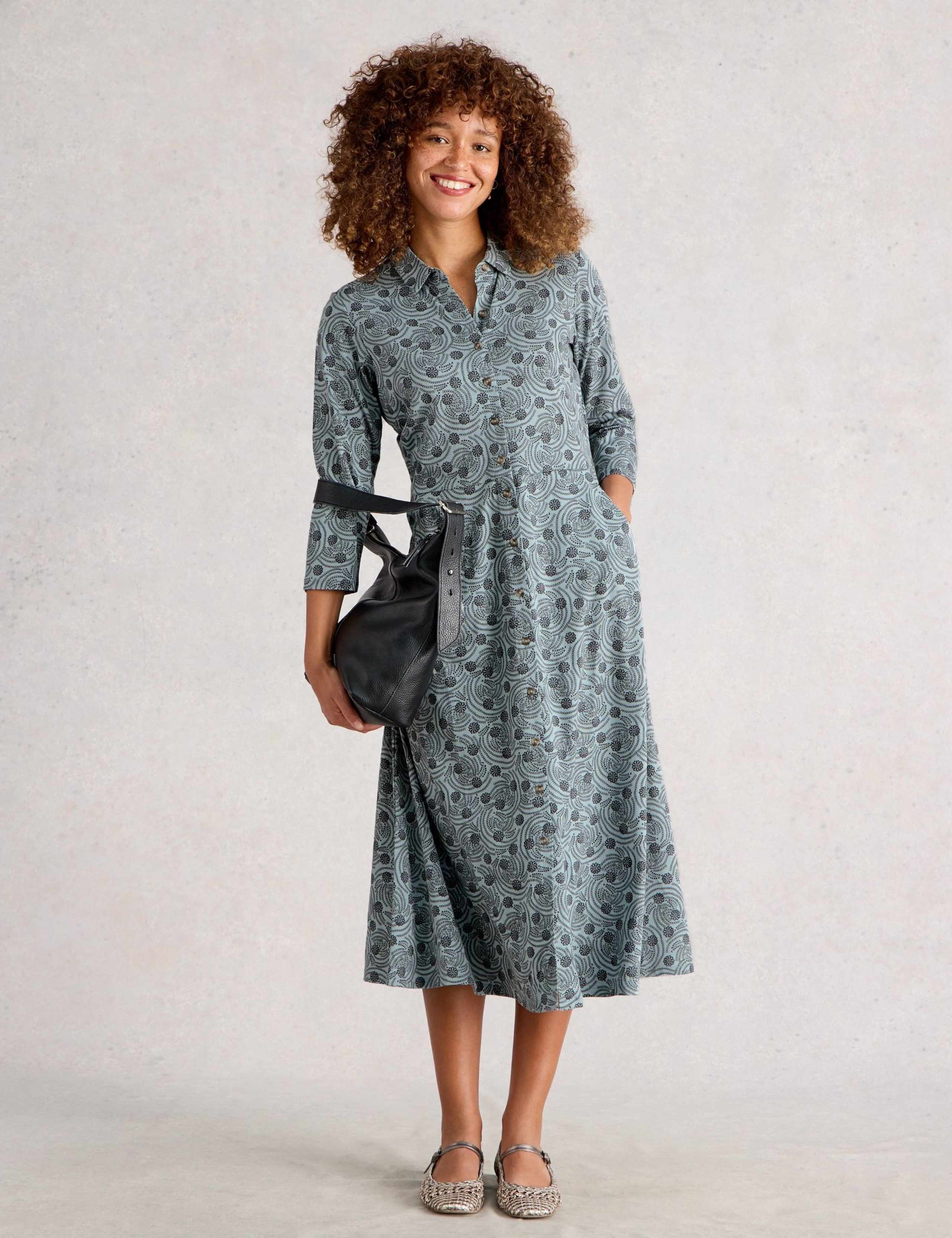Printed Cotton Blend Shirt Dress 1 of 6