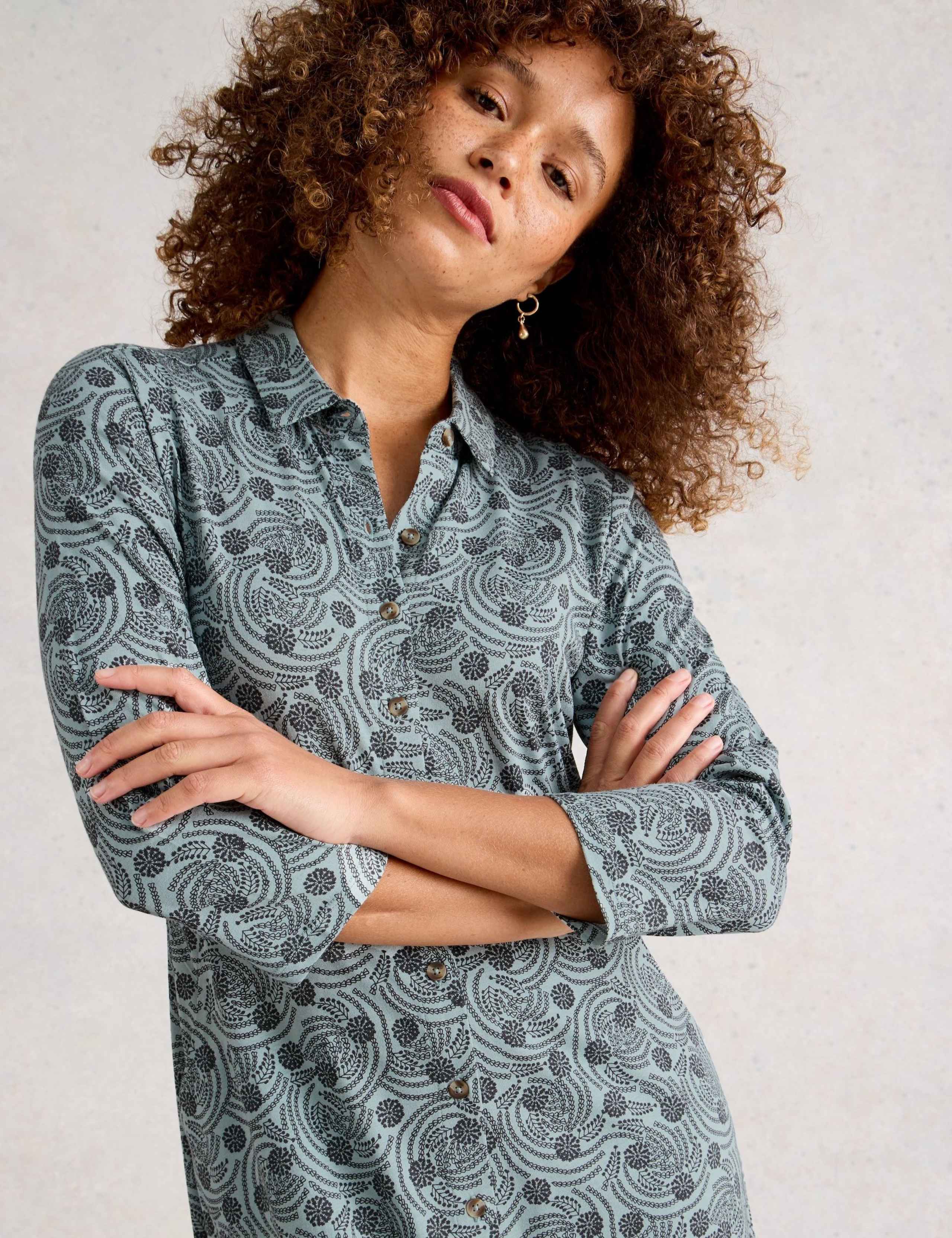 Printed Cotton Blend Shirt Dress 5 of 6