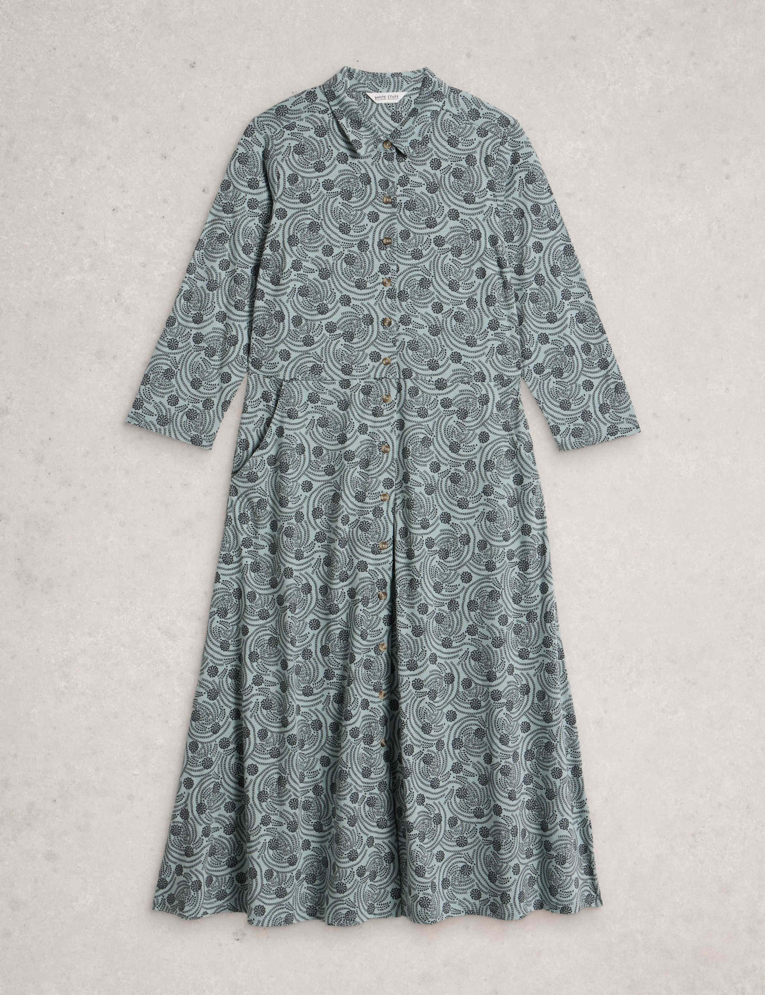 Printed Cotton Blend Shirt Dress 2 of 6
