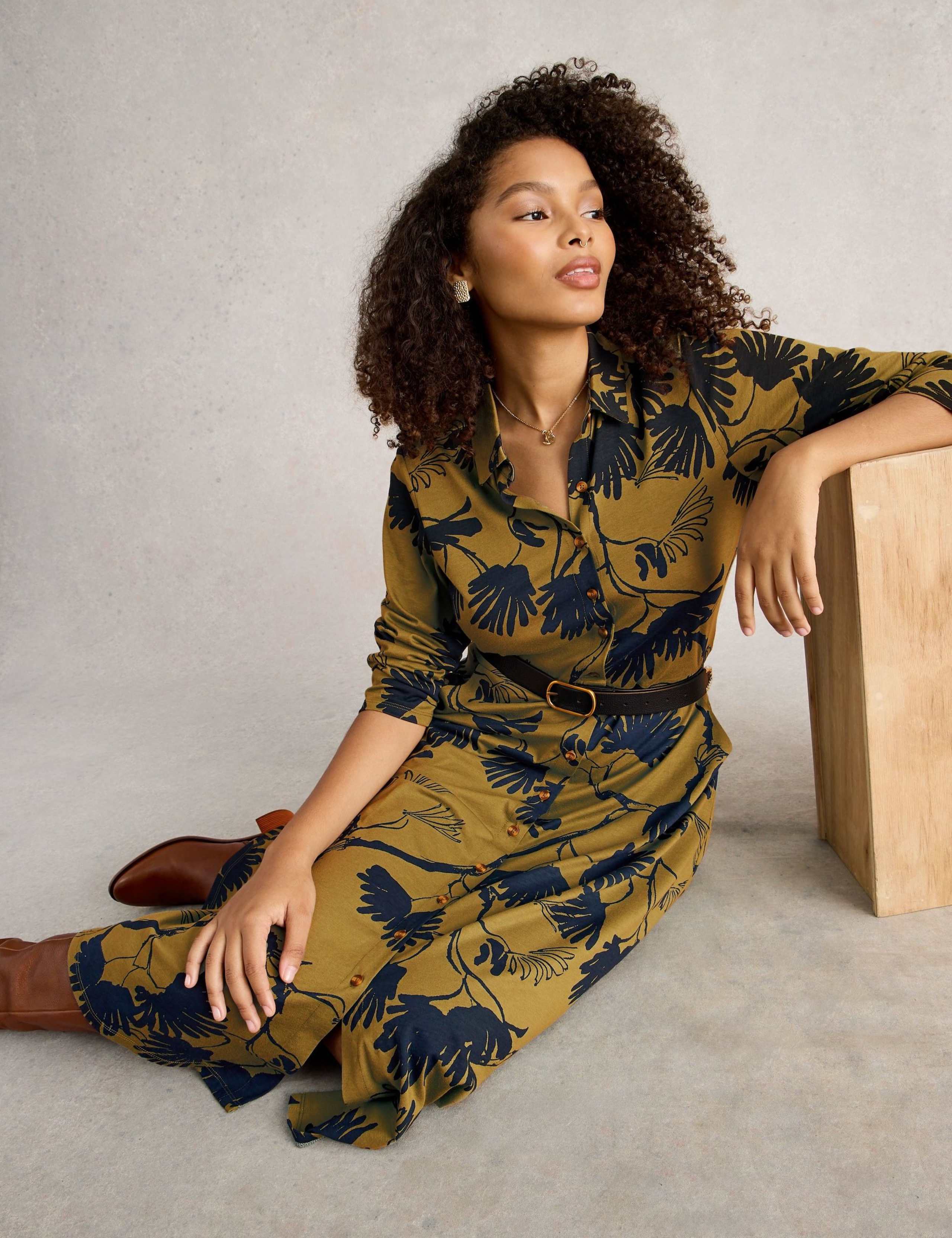 Jersey Printed Midi Shirt Dress 3 of 6