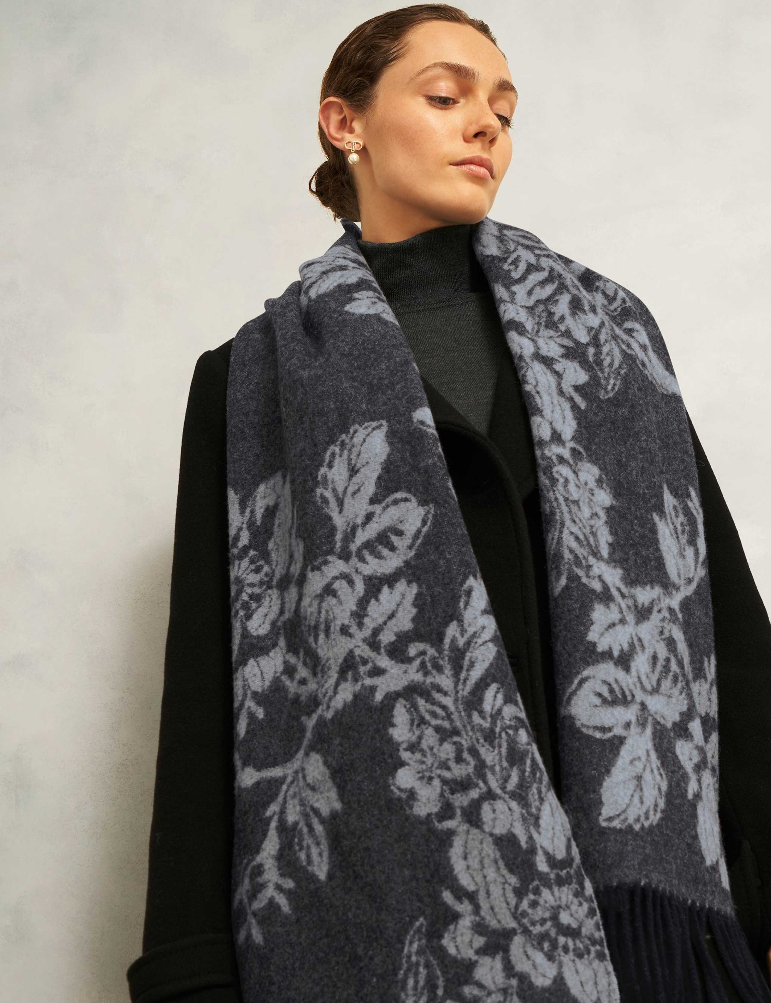 Pure Wool Floral Fringed Scarf 4 of 5