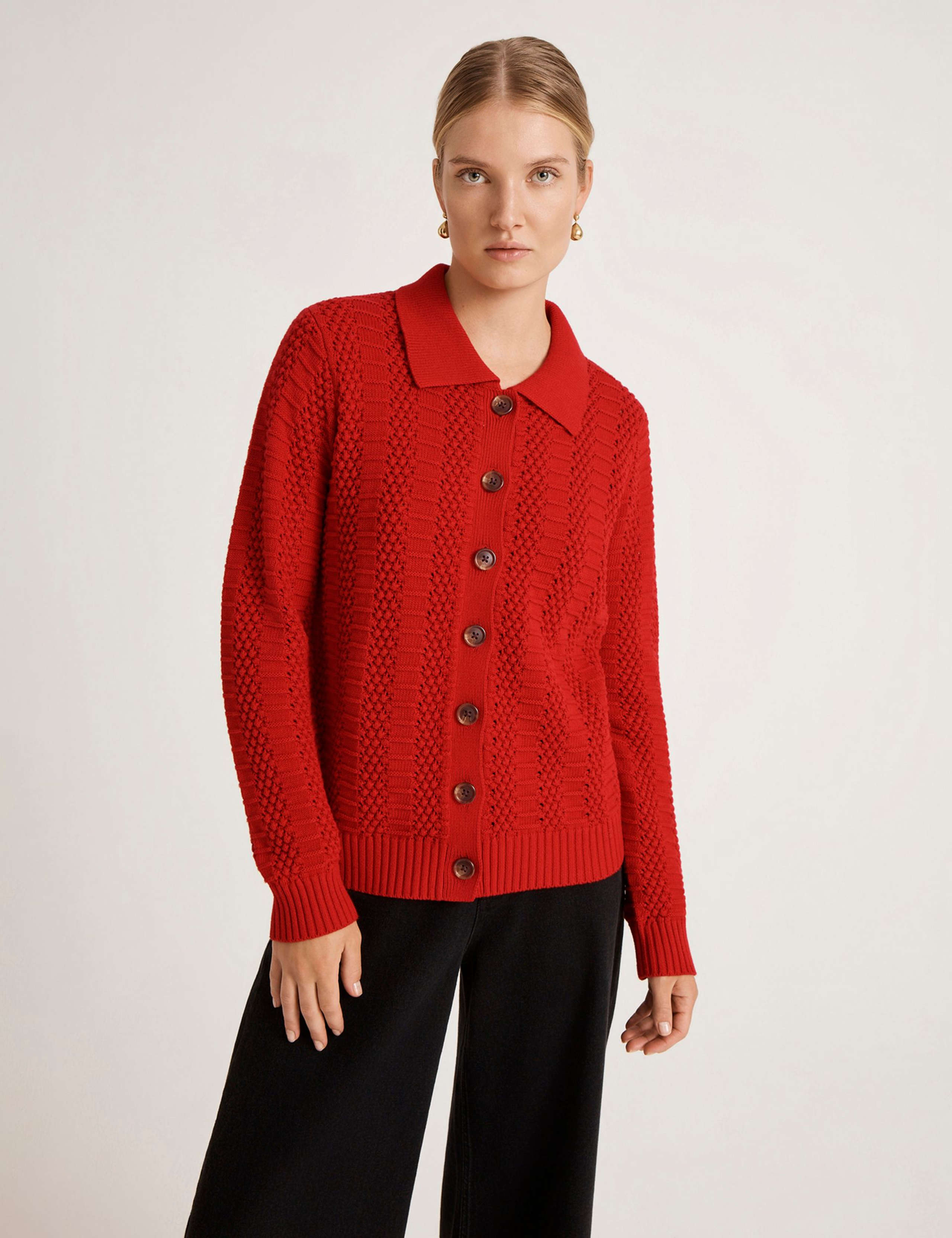 Pure Cotton Textured Collared Cardigan 1 of 4