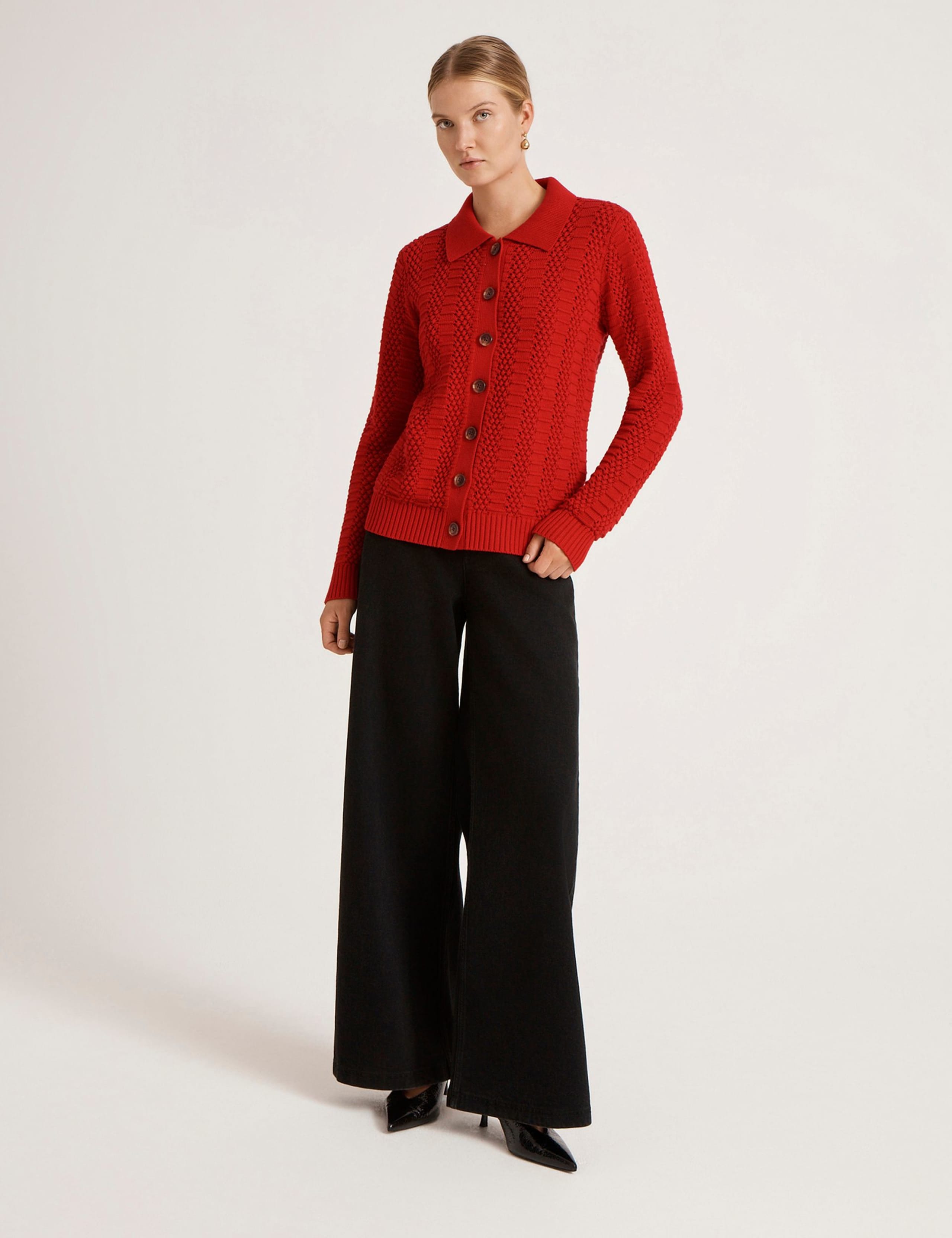 Pure Cotton Textured Collared Cardigan 3 of 4