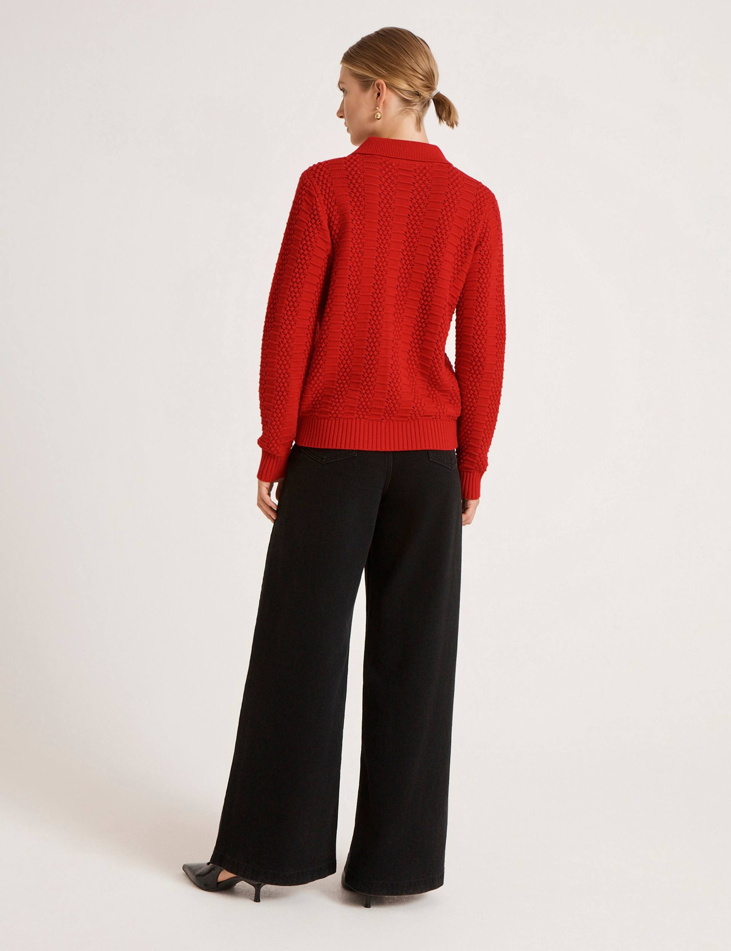 Pure Cotton Textured Collared Cardigan 4 of 4