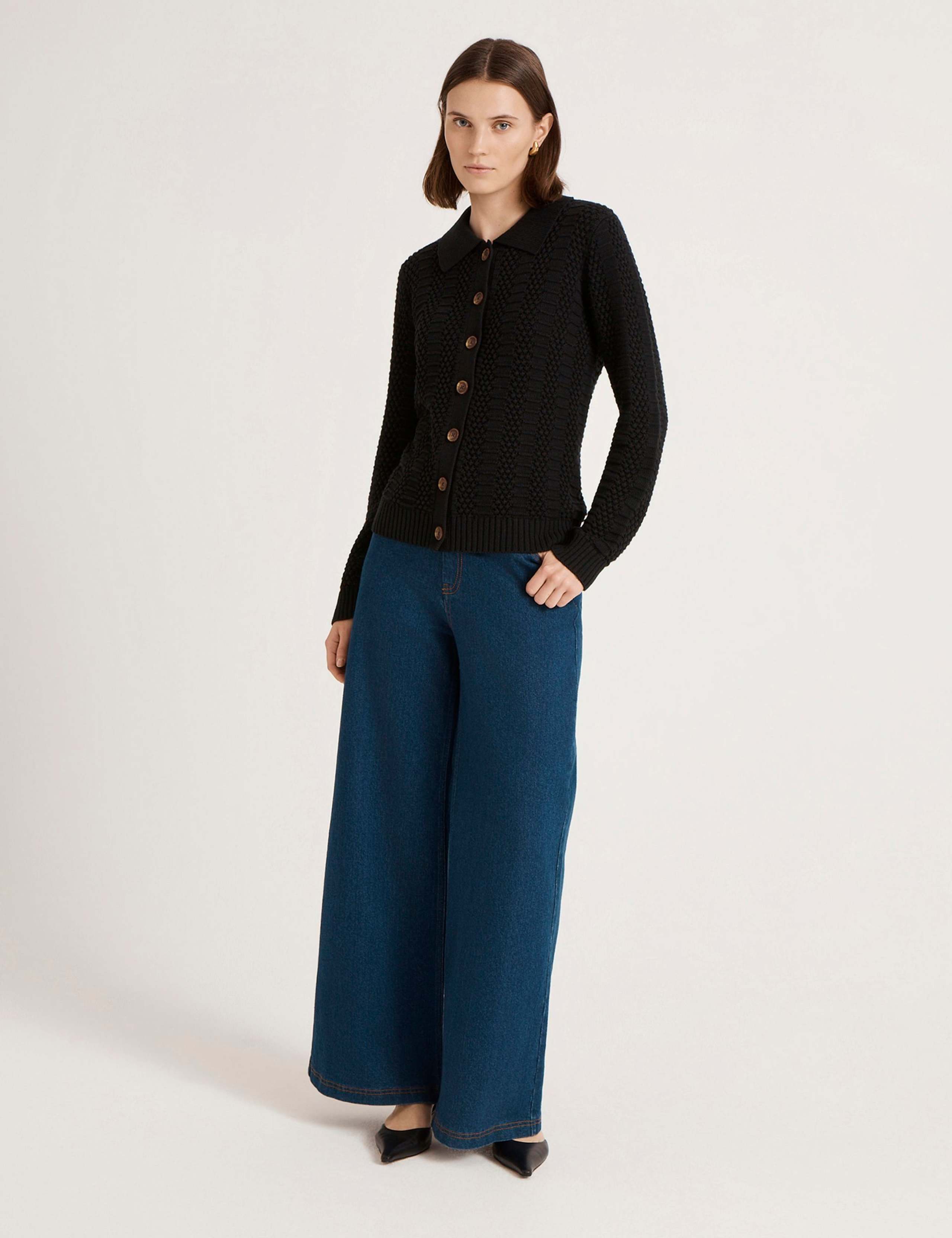 Pure Cotton Textured Collared Cardigan 3 of 5