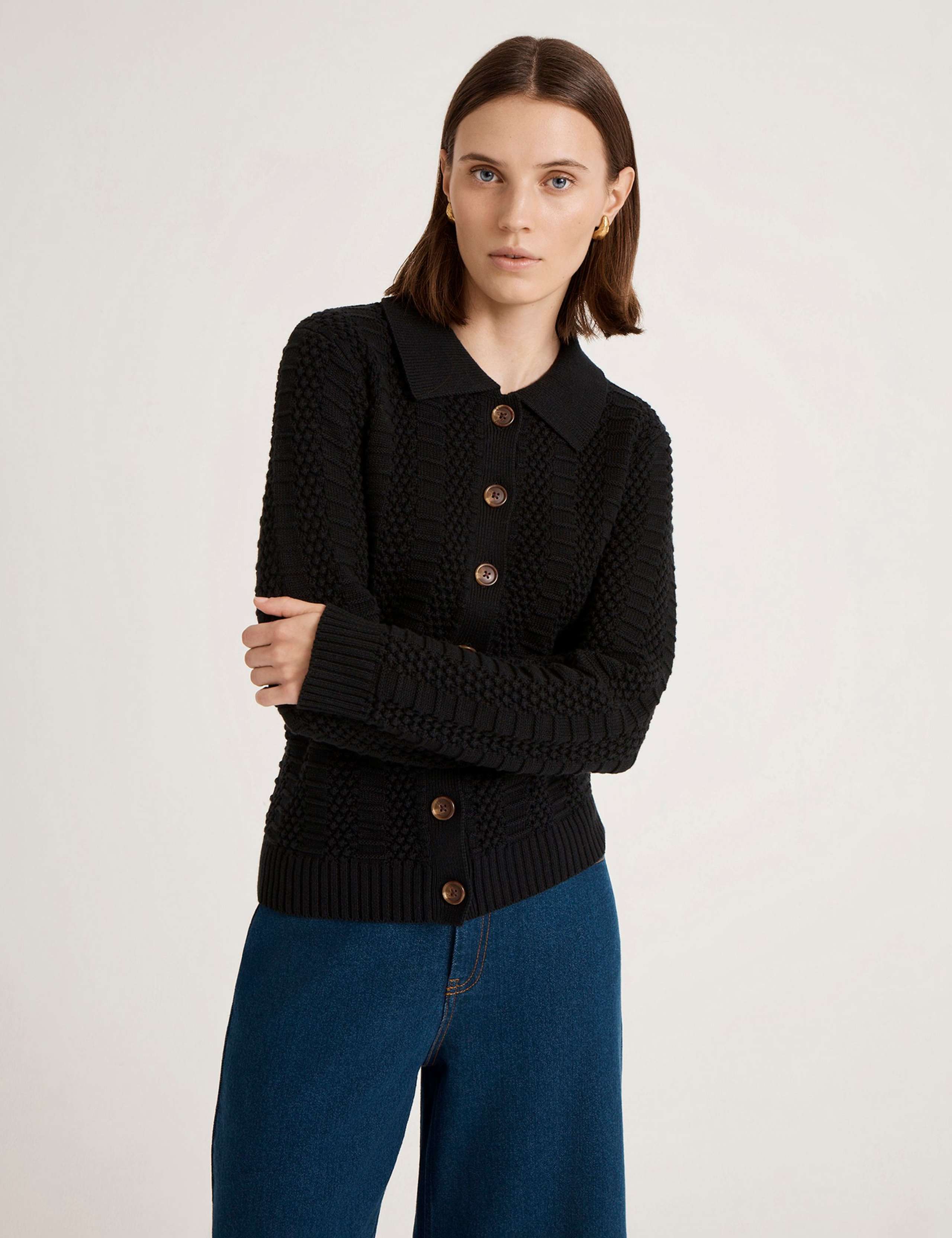 Pure Cotton Textured Collared Cardigan 4 of 5