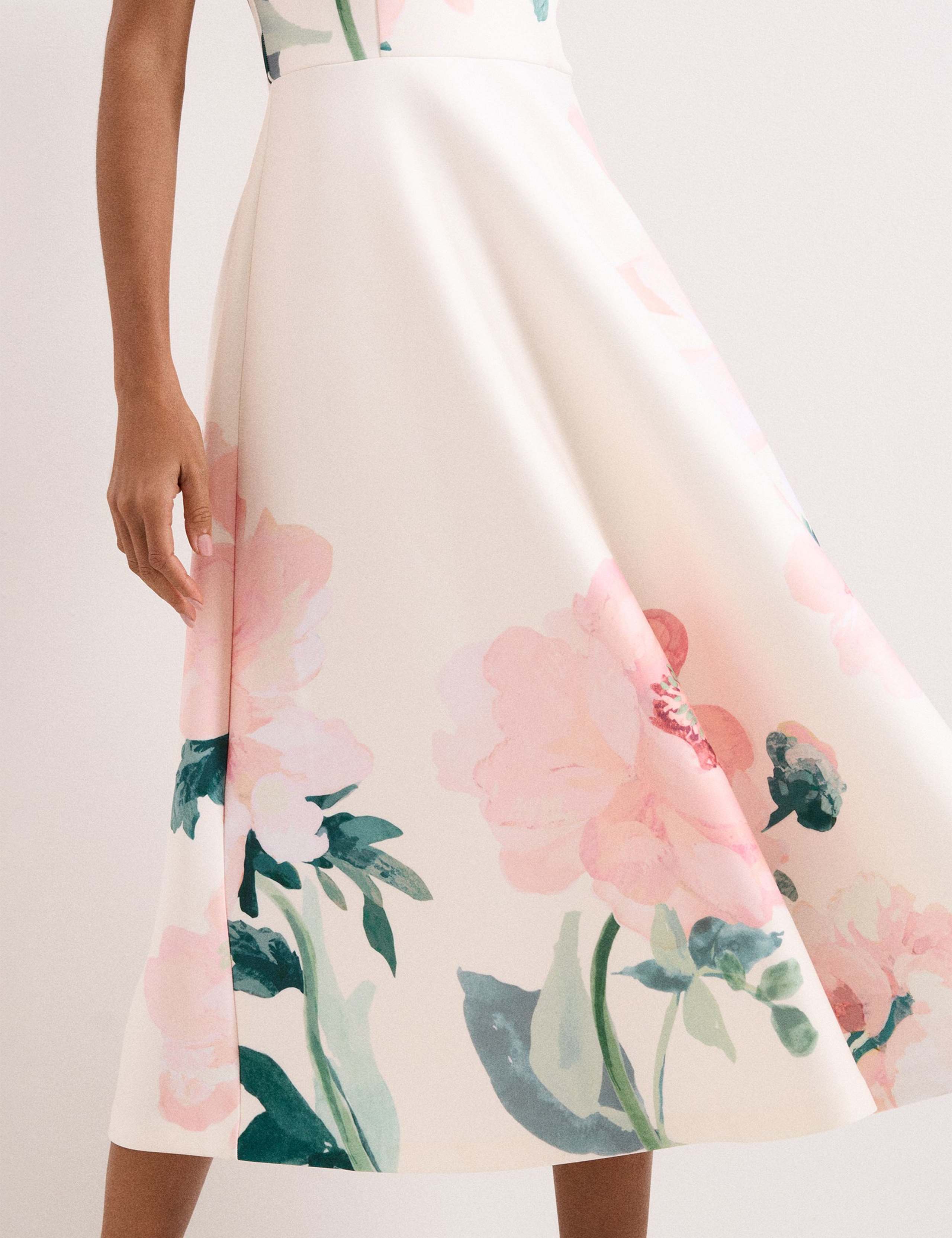 Floral V-Neck Scuba Midi Skater Dress 6 of 7