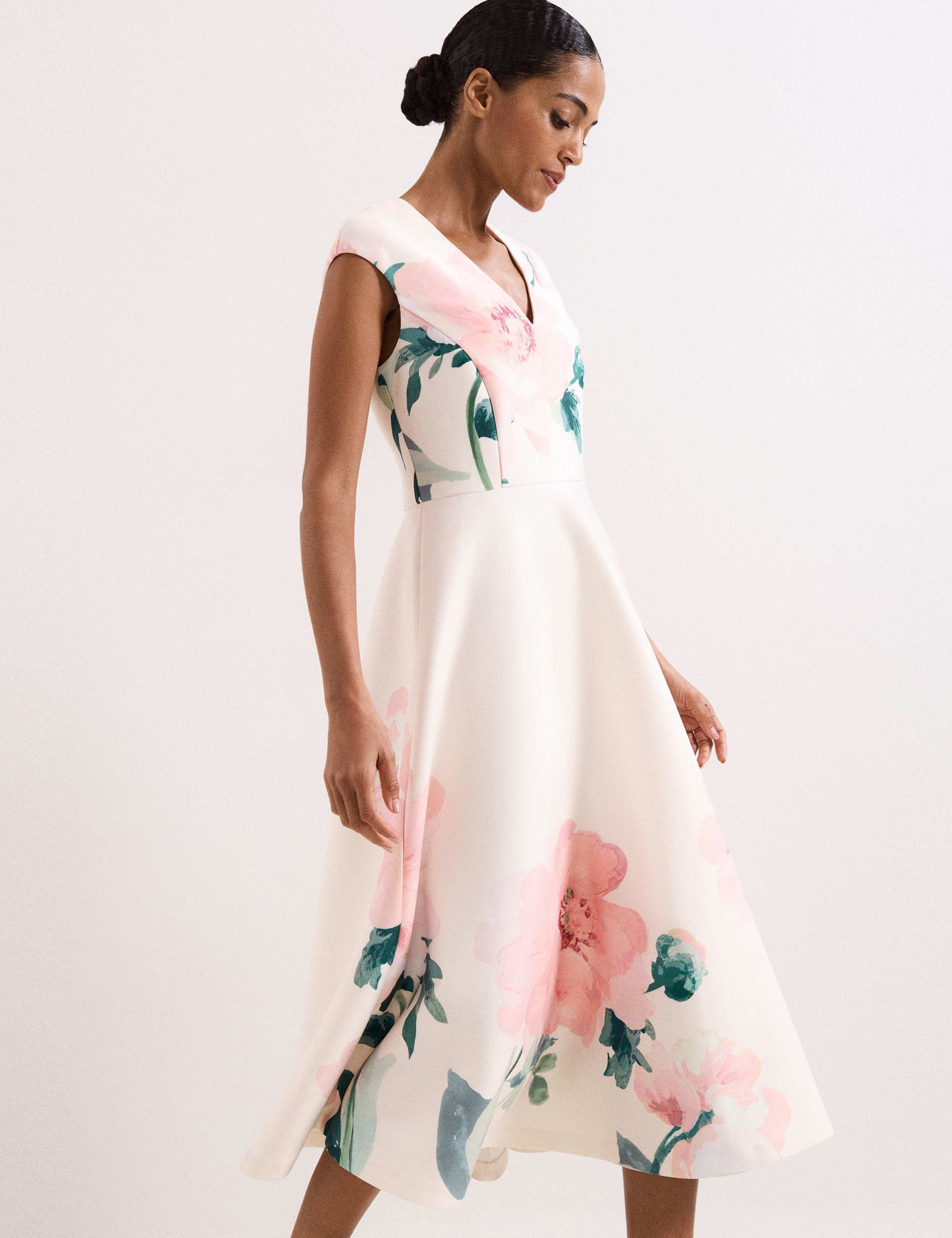 Floral V-Neck Scuba Midi Skater Dress 7 of 7