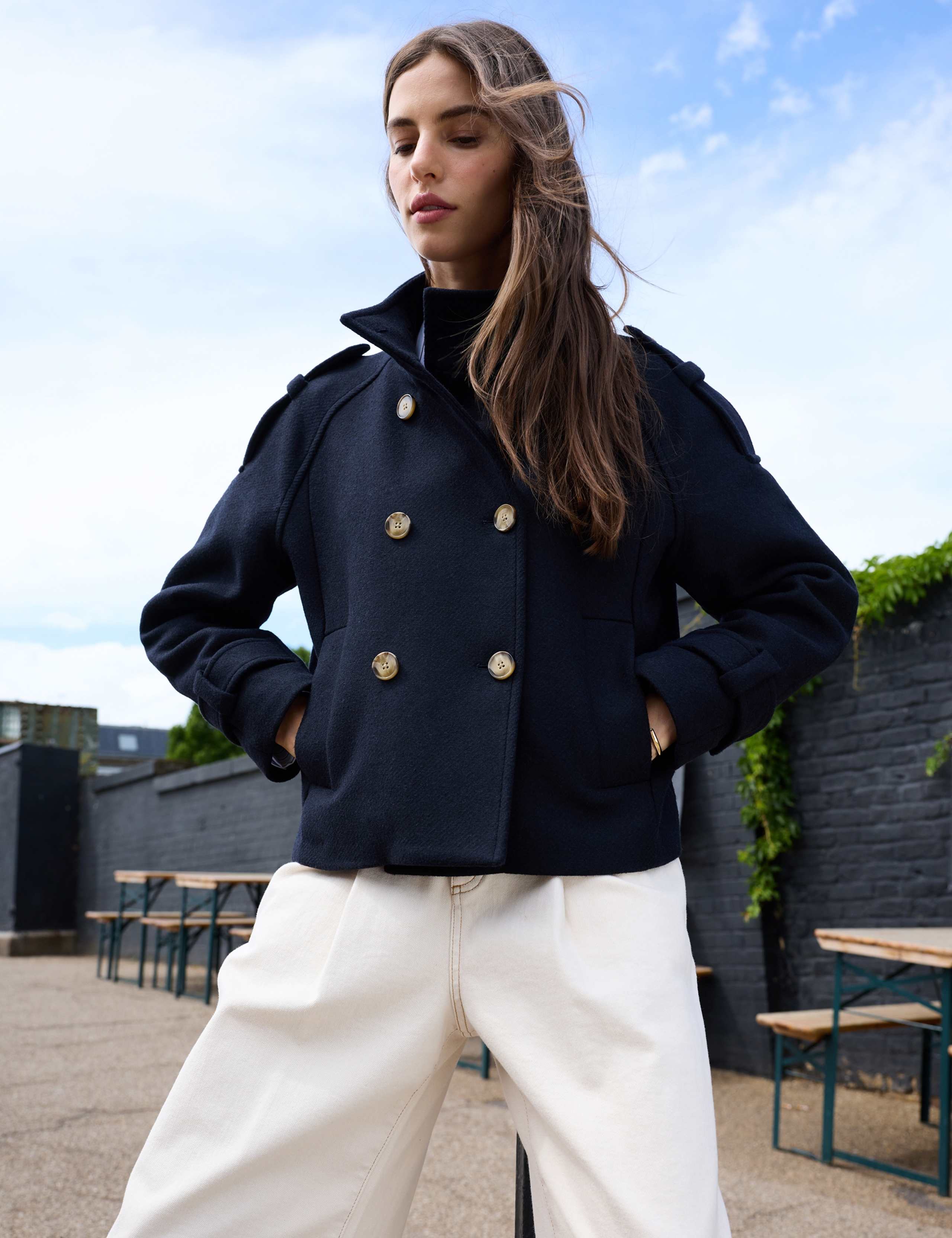 Wool Rich Double Breasted Short Trench Coat 1 of 5