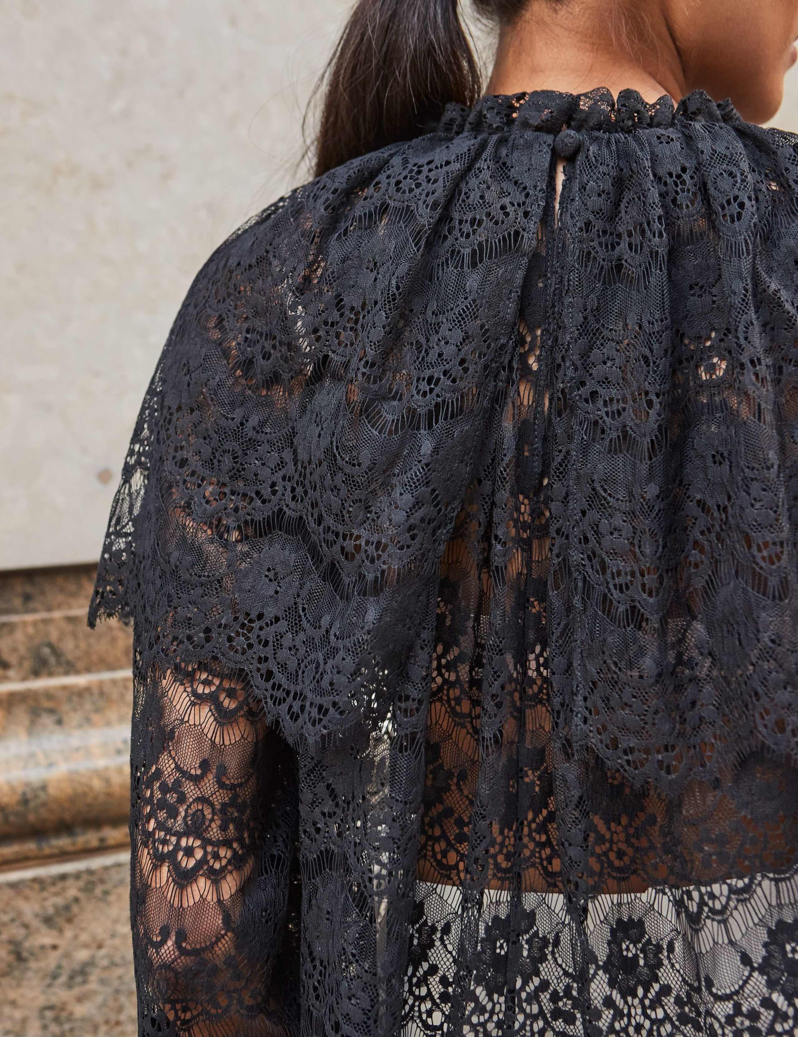 Cotton Blend Lace Overlay High Neck Blouse 3 of 3