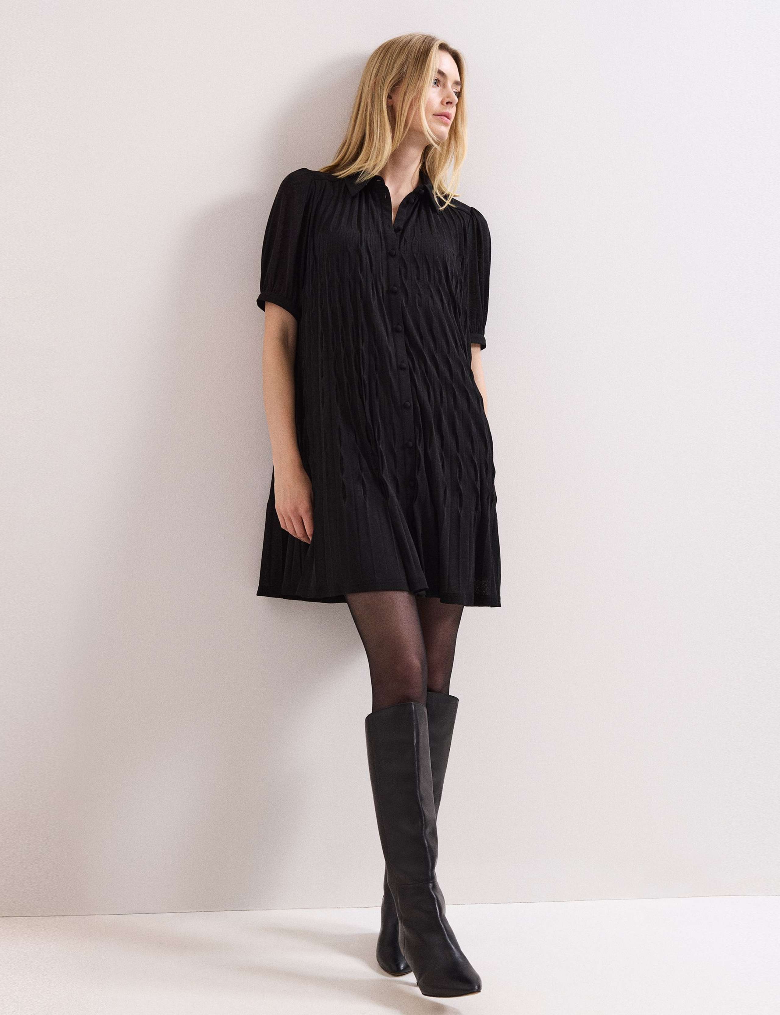 Textured Mini Shirt Dress 1 of 7