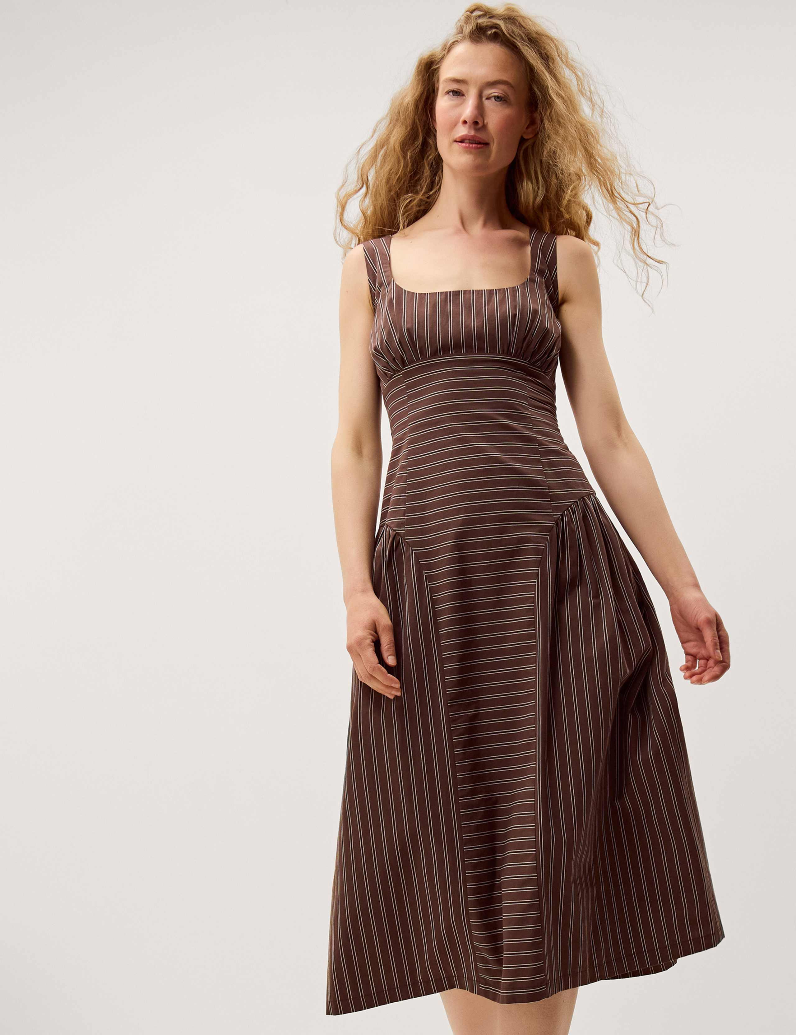 Pure Cotton Square Neck Midi Dress 1 of 5