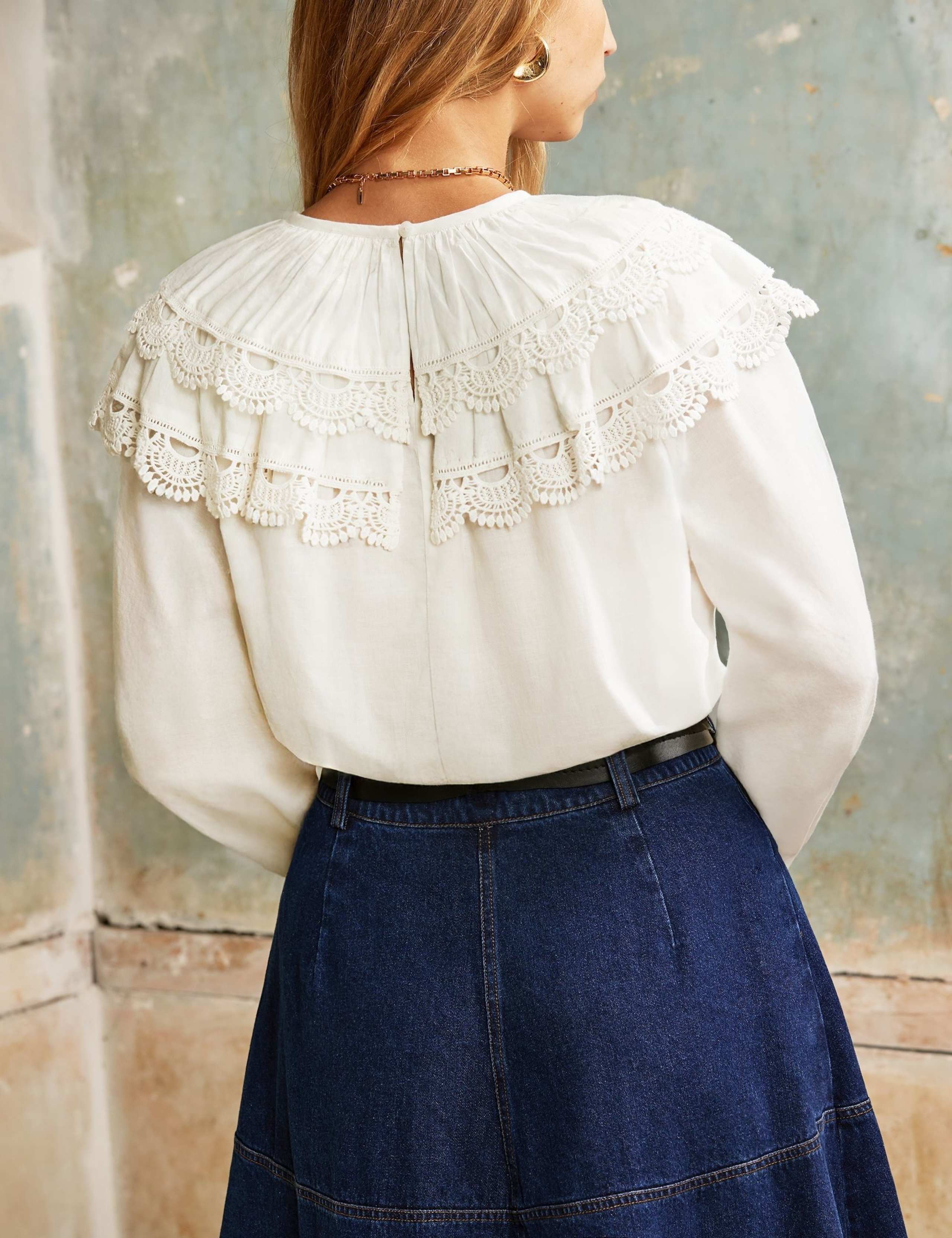 Pure Cotton Lace Trim Double Frill Blouse 3 of 3