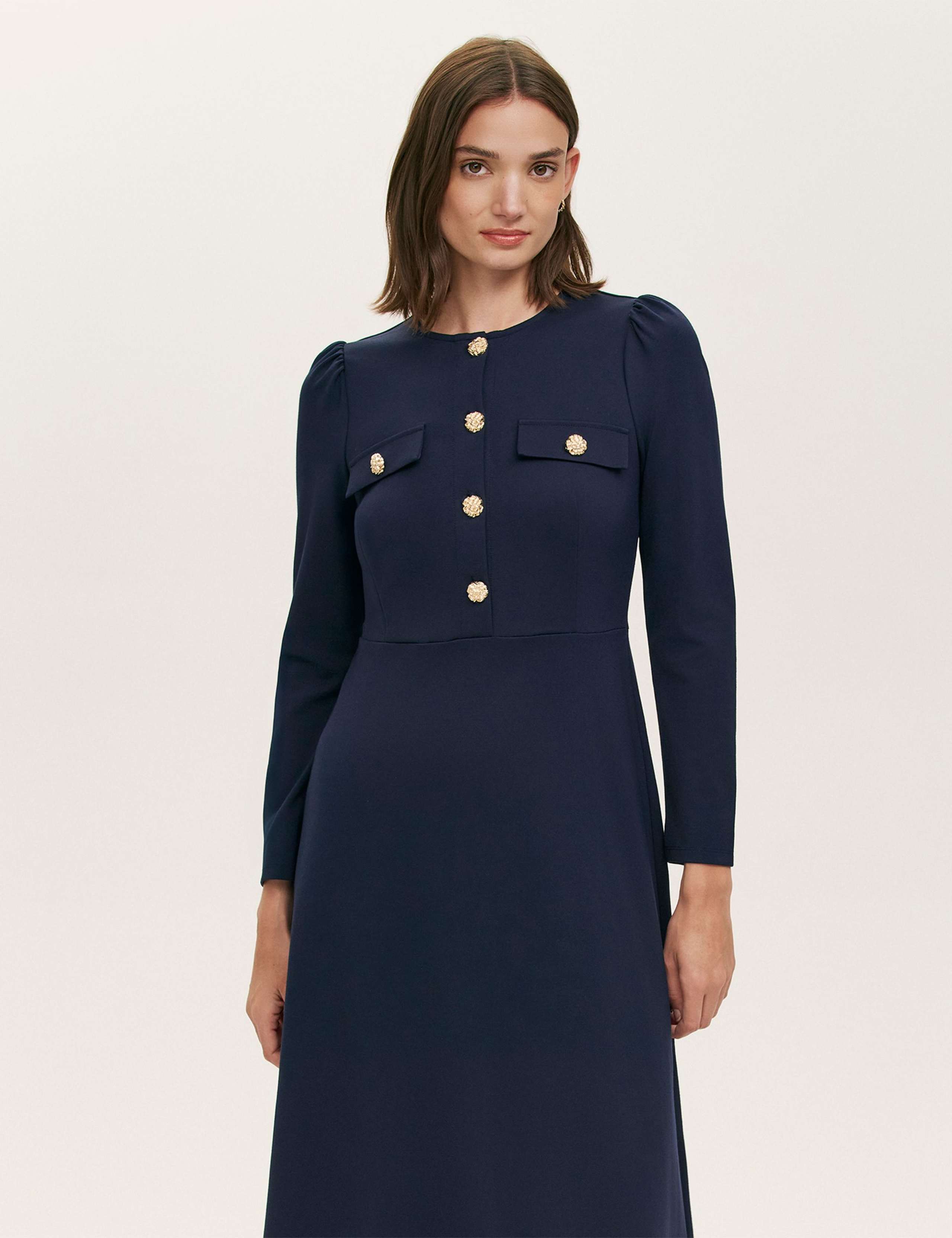 Ponte Jersey Button Through Midi Skater Dress 3 of 4