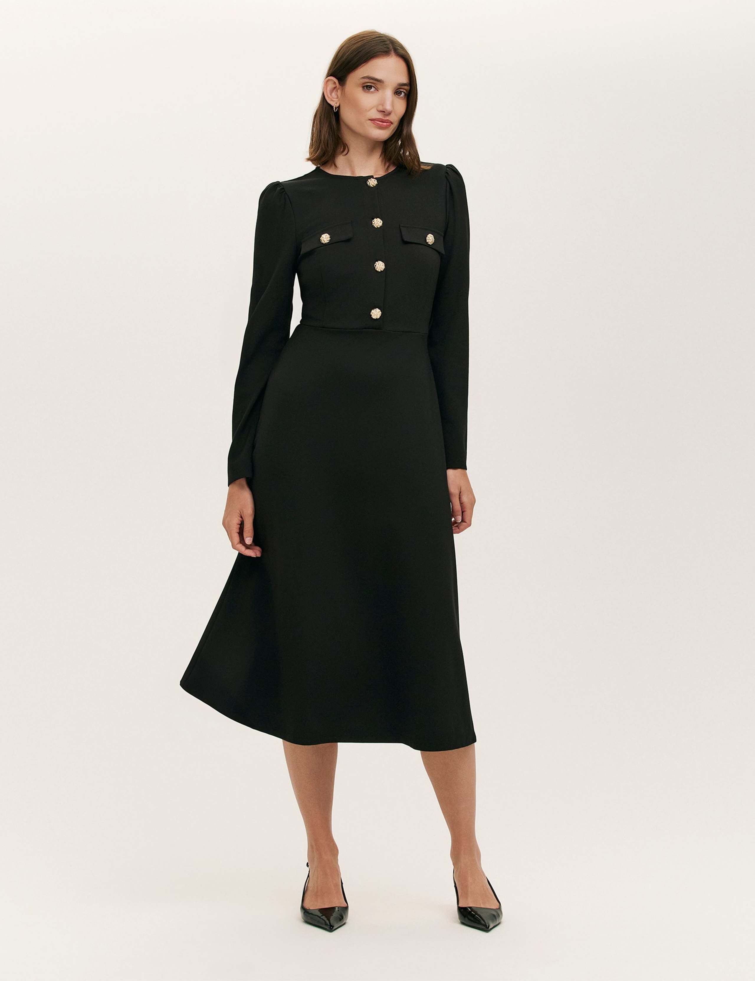 Ponte Jersey Button Through Midi Skater Dress 1 of 4