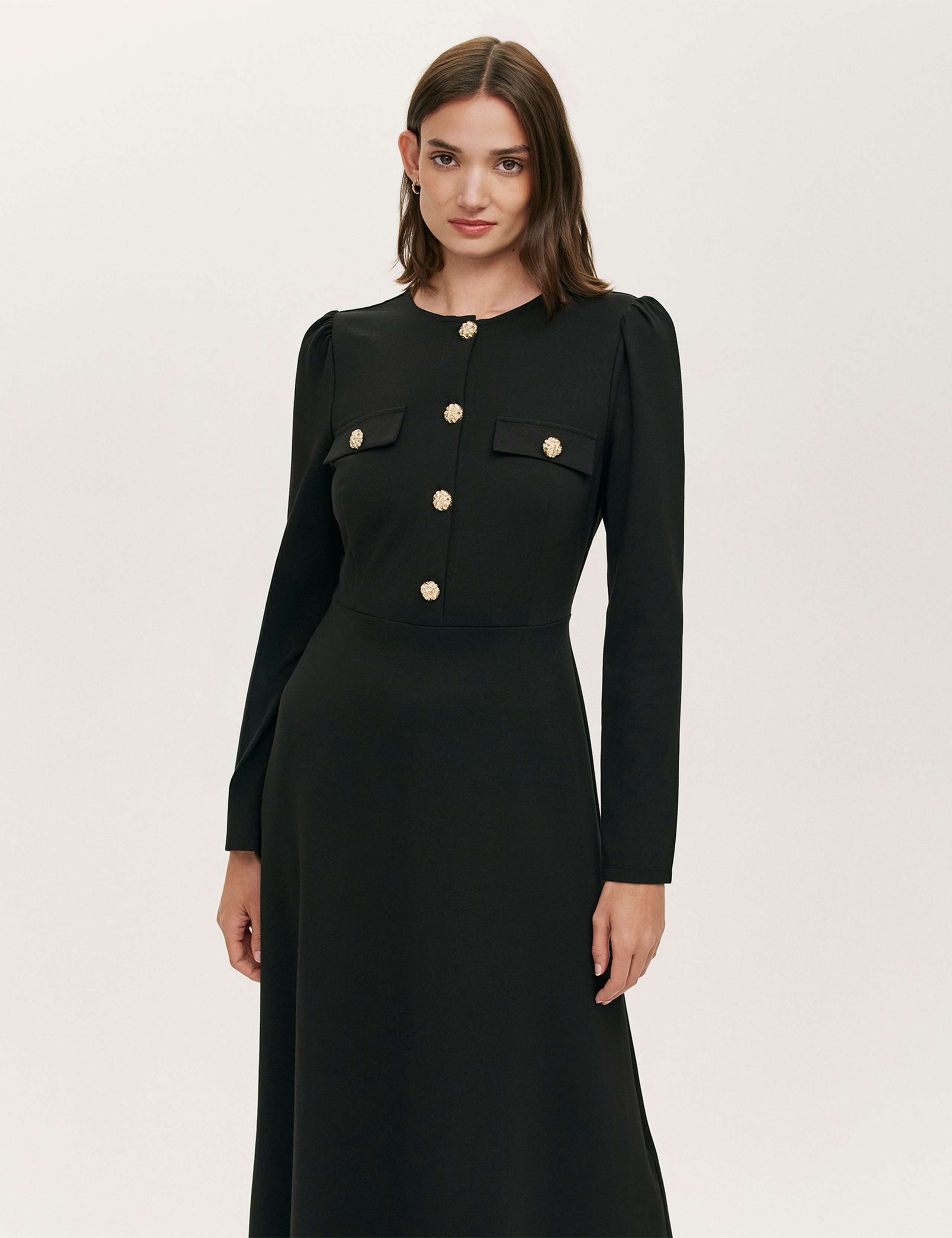Ponte Jersey Button Through Midi Skater Dress 3 of 4