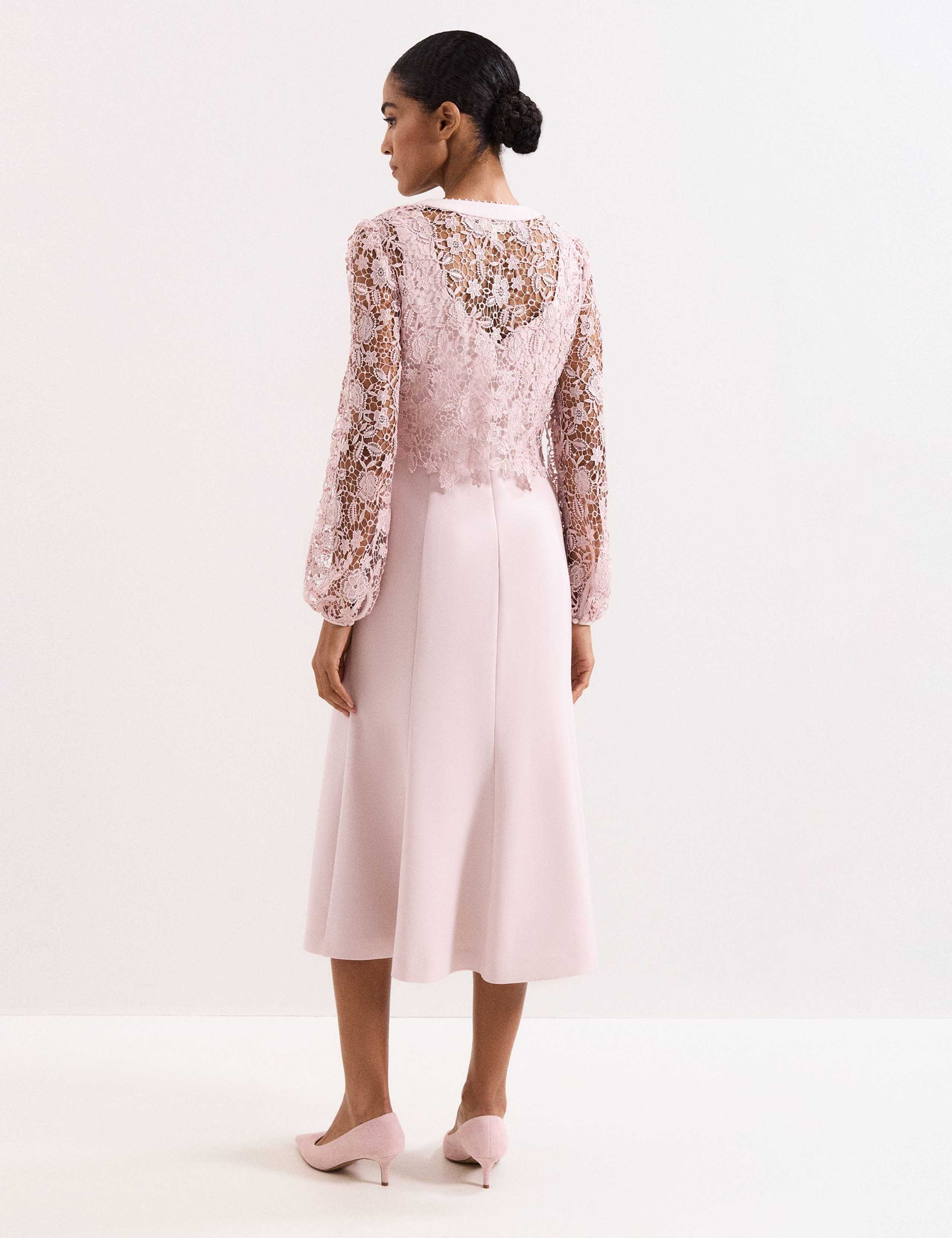 Lace V-Neck Button Detail Midi Tea Dress 5 of 8