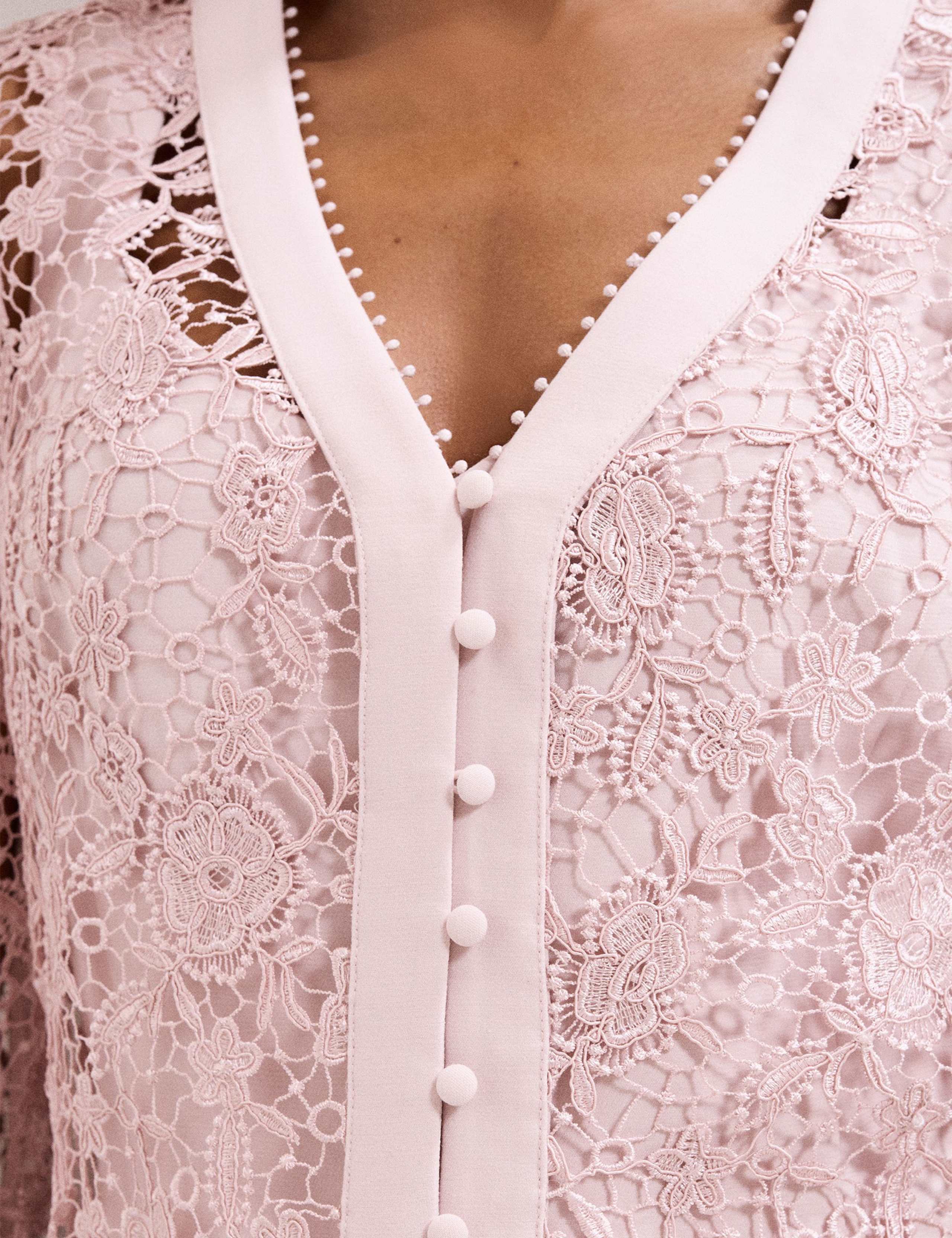 Lace V-Neck Button Detail Midi Tea Dress 7 of 8