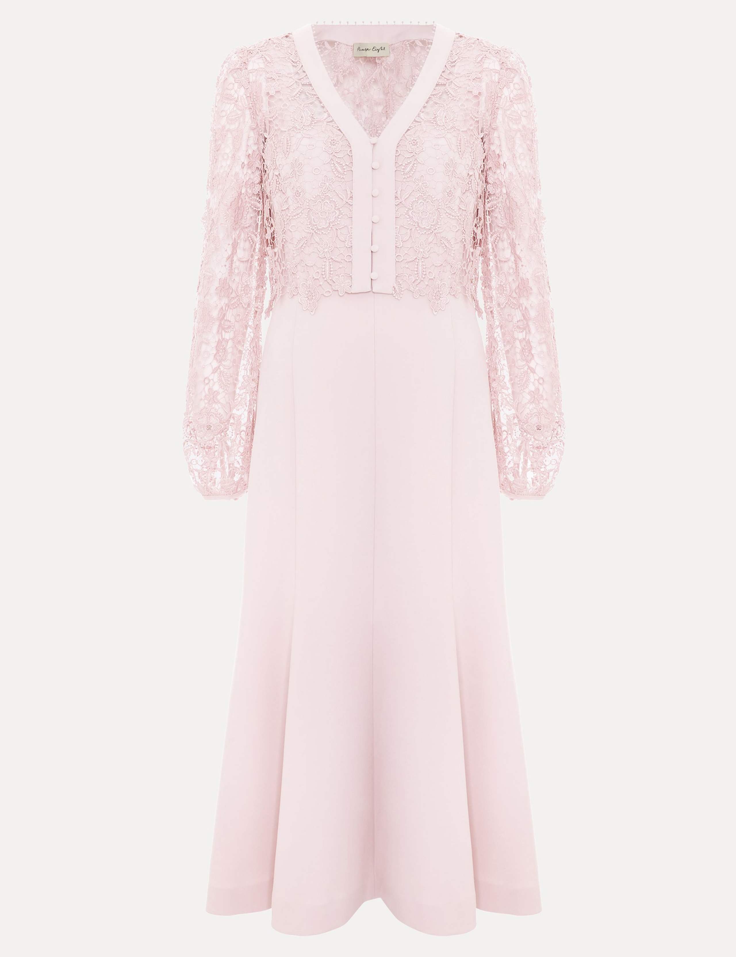 Lace V-Neck Button Detail Midi Tea Dress 2 of 8