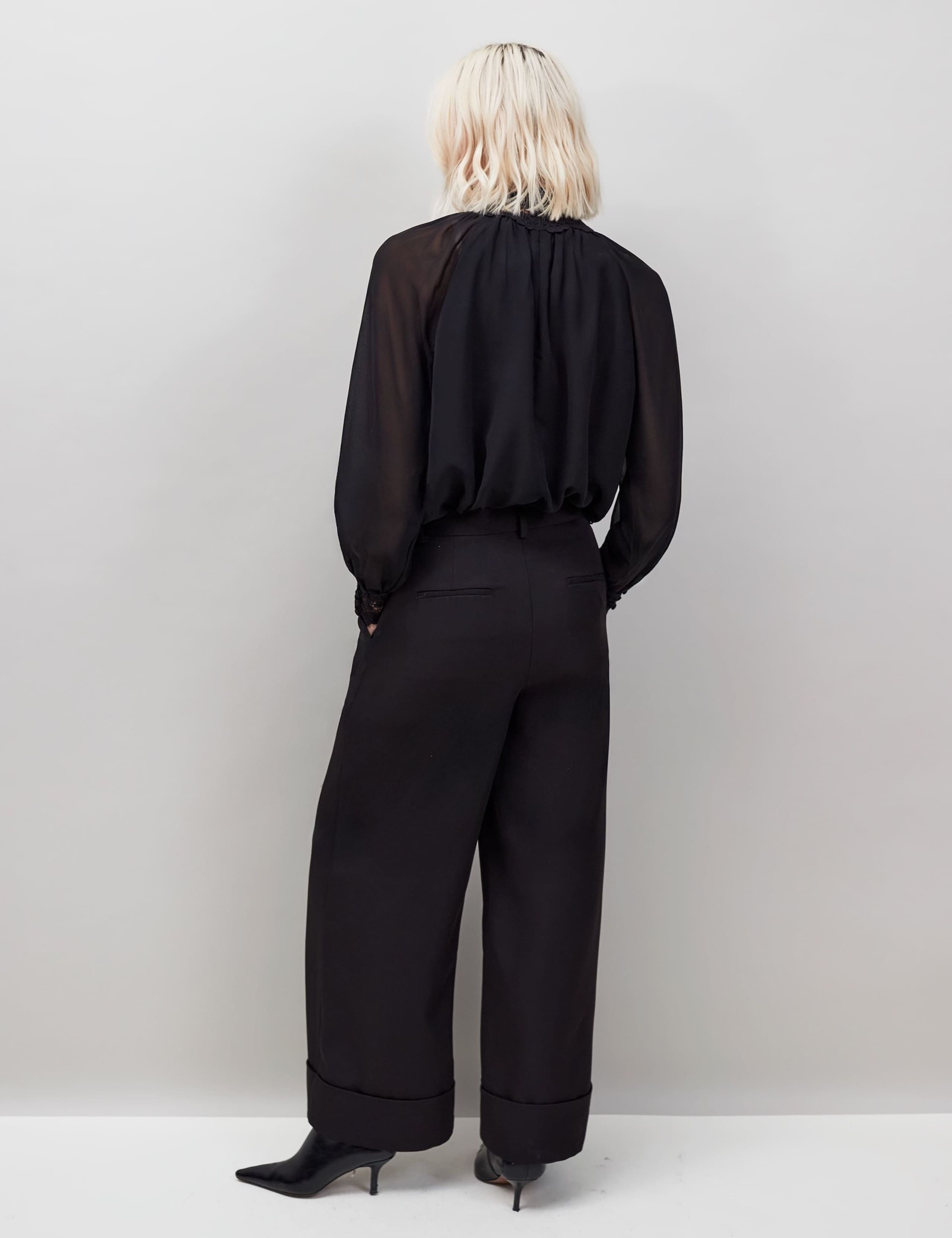 Lace Trim High Neck Blouson Sleeve Blouse 3 of 3