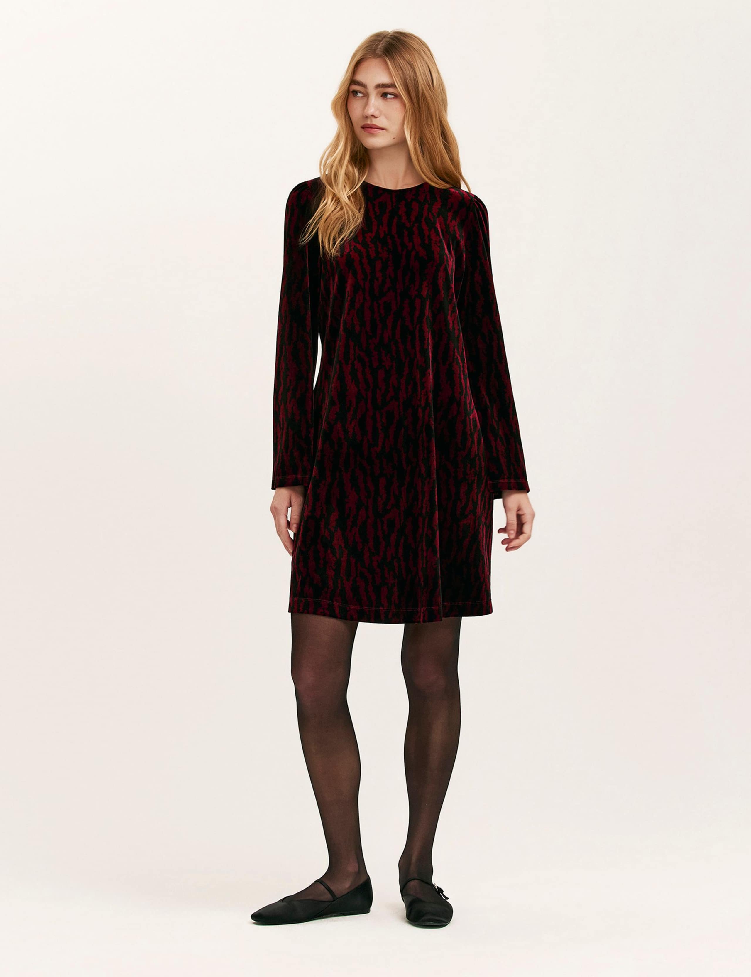 Velvet Animal Print Knee Length Shift Dress 1 of 5