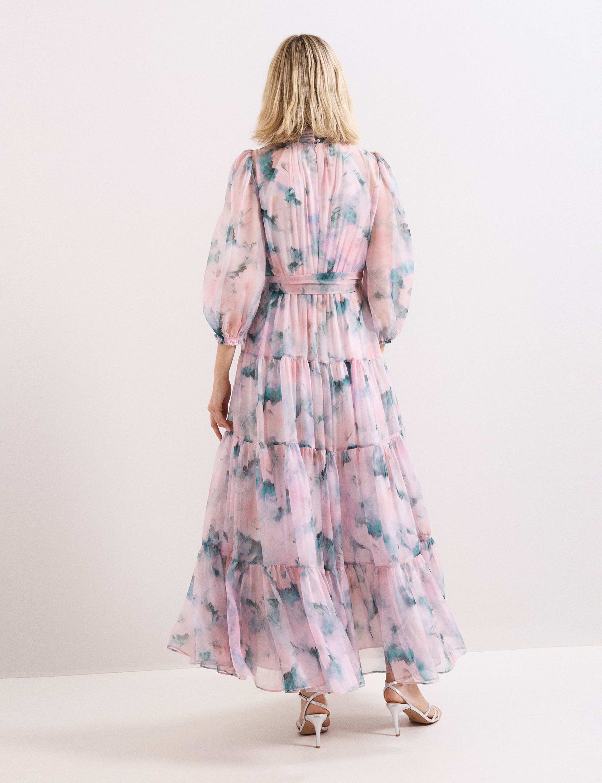 Floral High Neck Tie Waist Maxi Tiered Dress 4 of 7