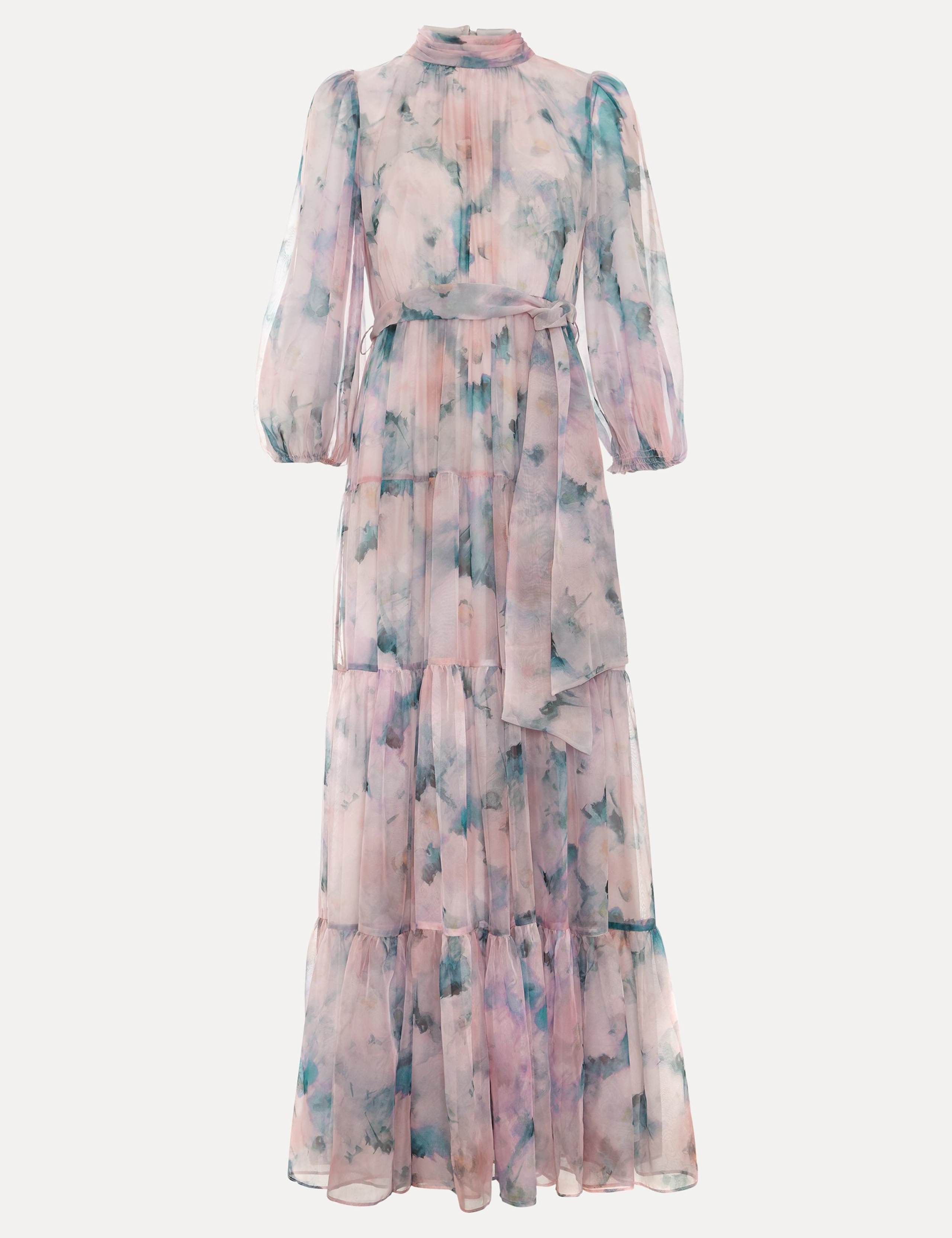 Floral High Neck Tie Waist Maxi Tiered Dress 2 of 7