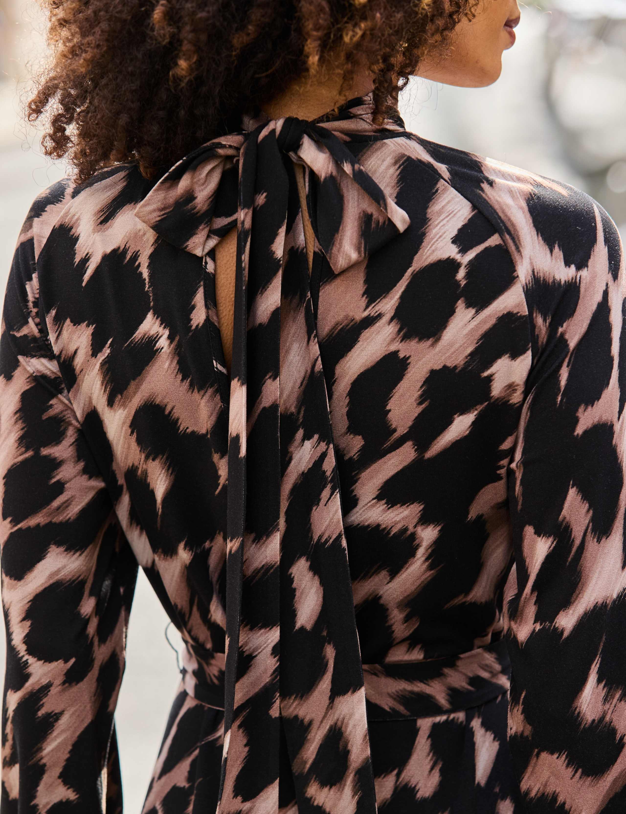 Animal Print Funnel Neck Mini Shift Dress 4 of 8