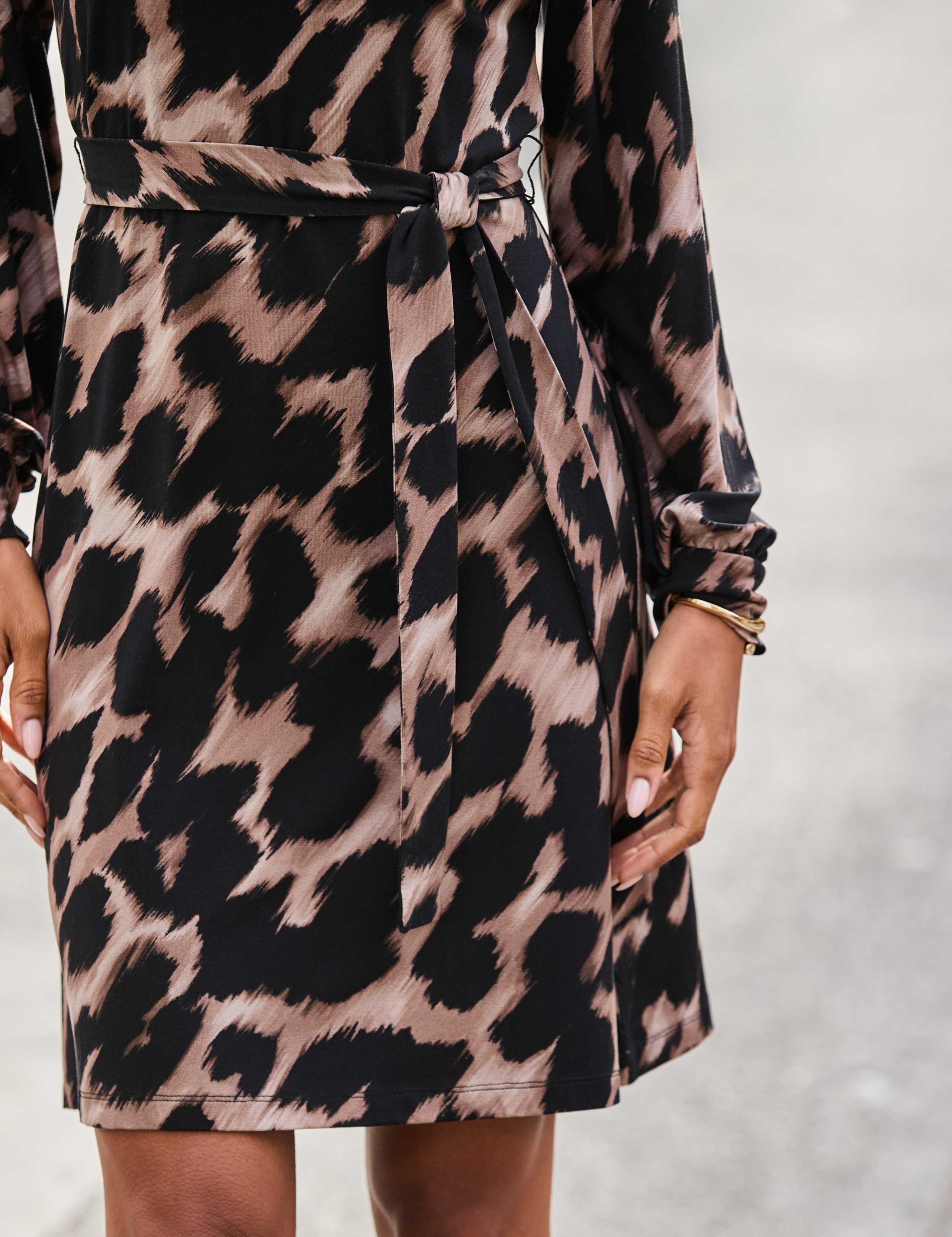 Animal Print Funnel Neck Mini Shift Dress 8 of 8