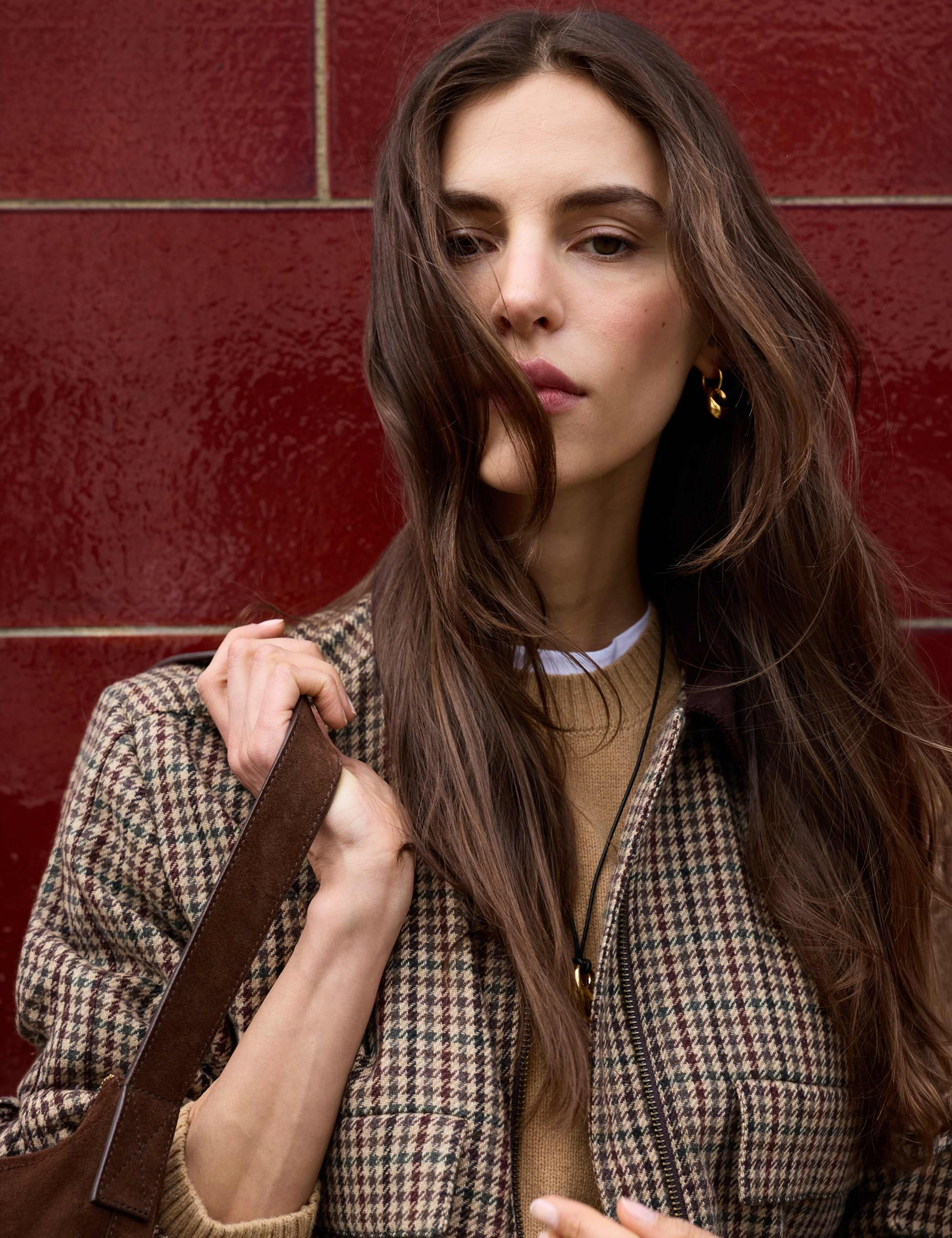 Wool Rich Puppytooth Relaxed Bomber Jacket 3 of 5