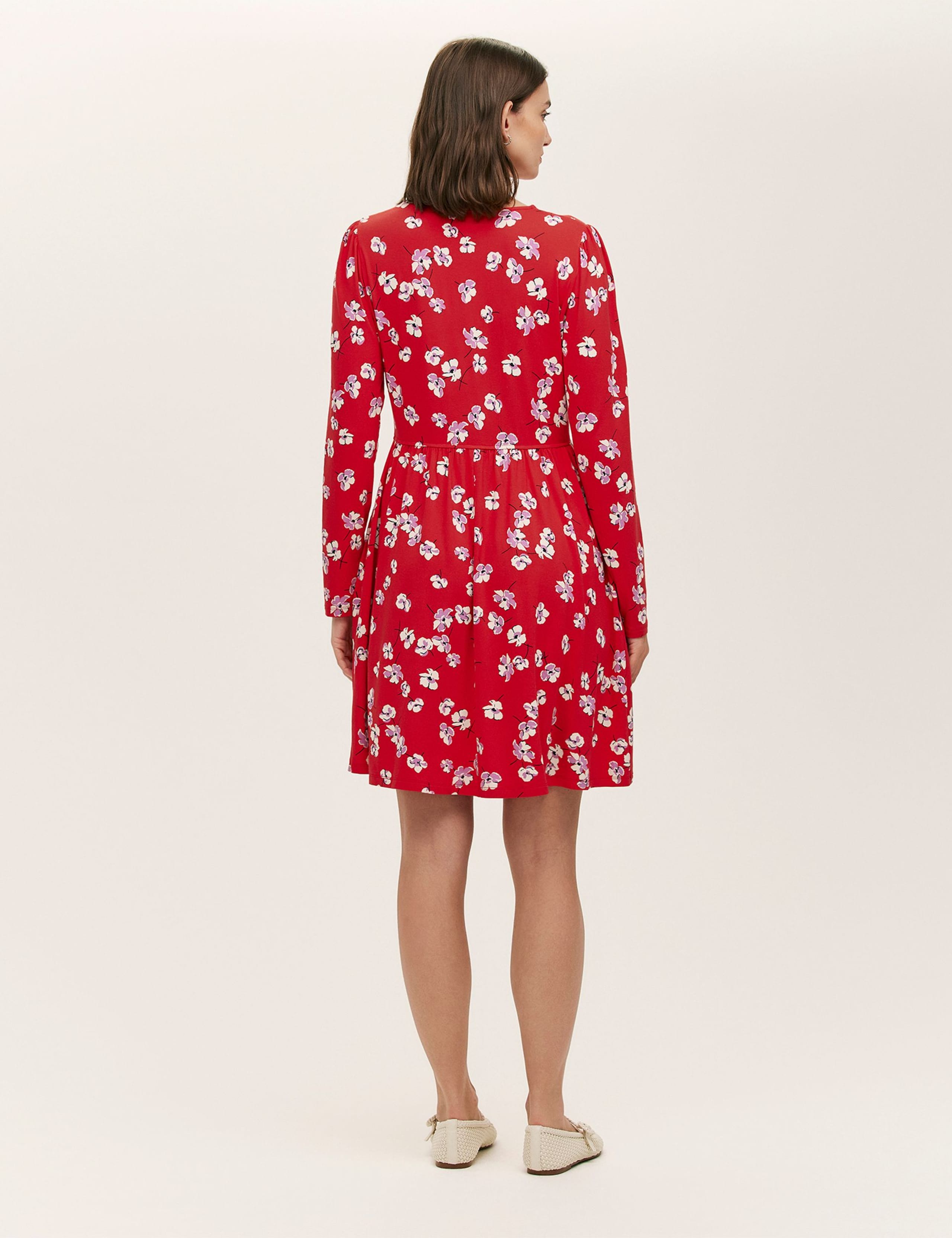 Jersey Floral V-Neck Mini Tea Dress 2 of 4
