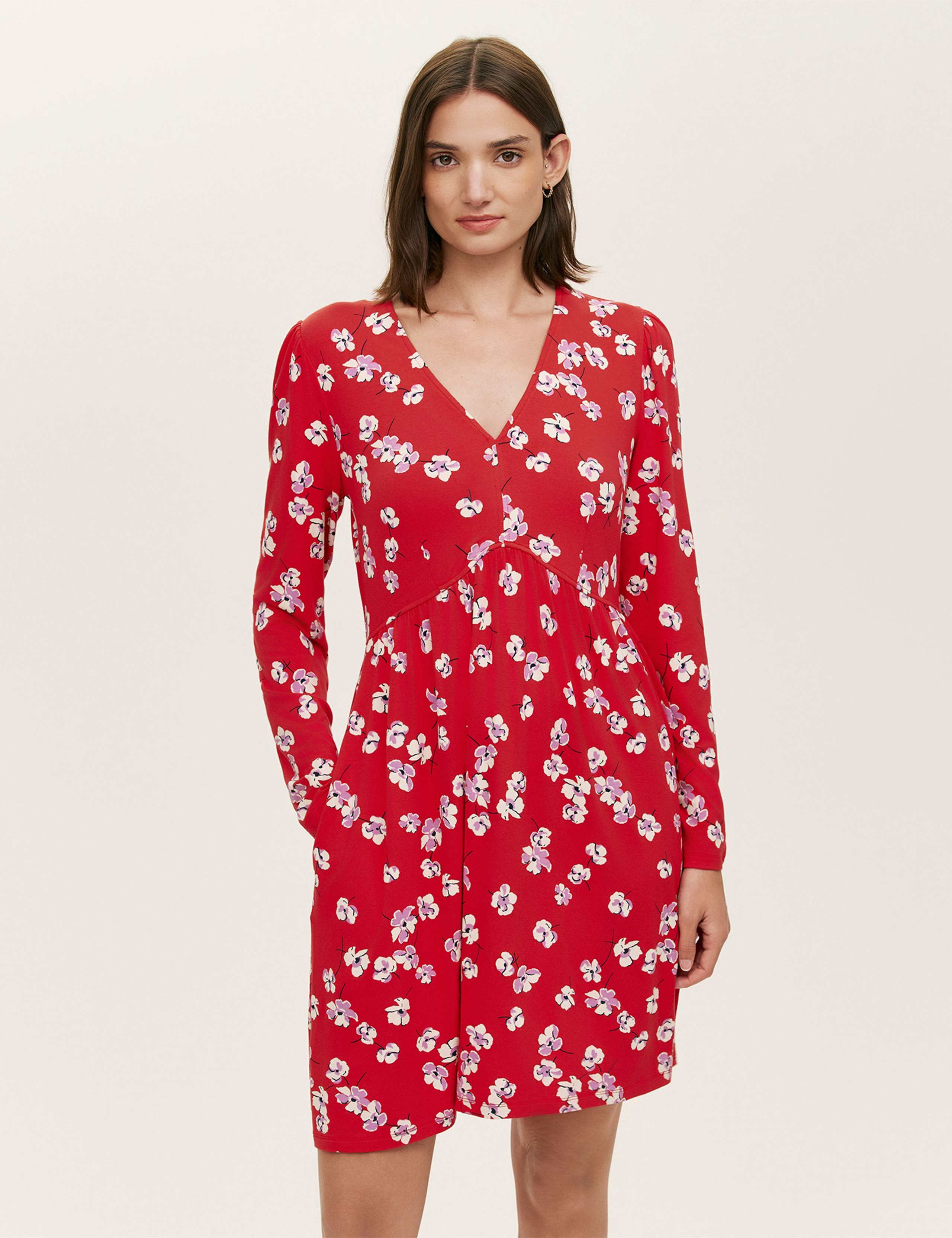 Jersey Floral V-Neck Mini Tea Dress 3 of 4
