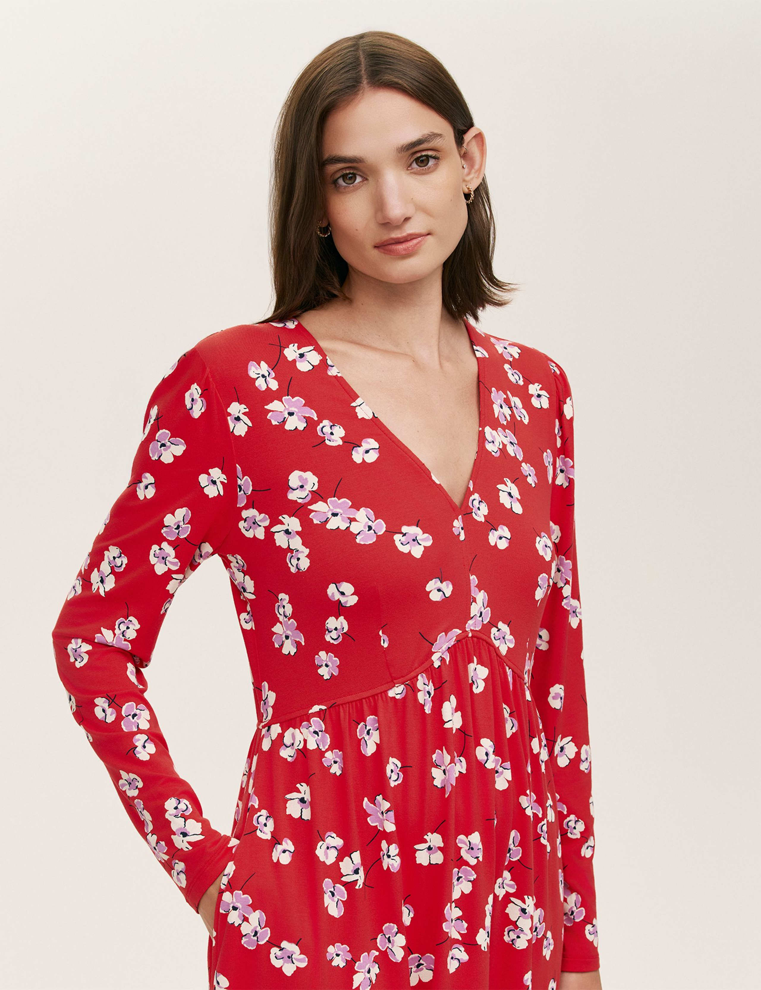 Jersey Floral V-Neck Mini Tea Dress 4 of 4