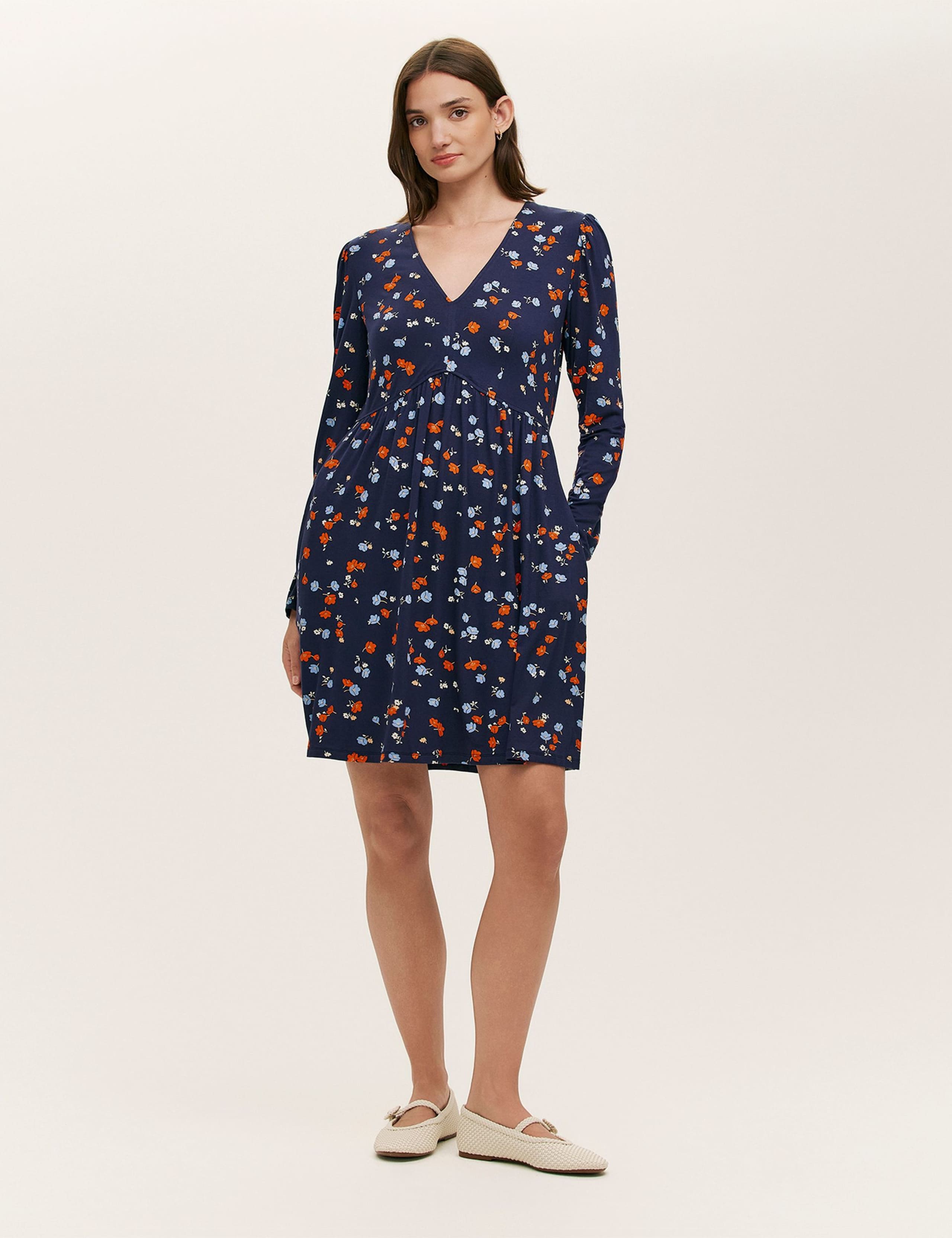 Jersey Floral V-Neck Mini Tea Dress 1 of 4